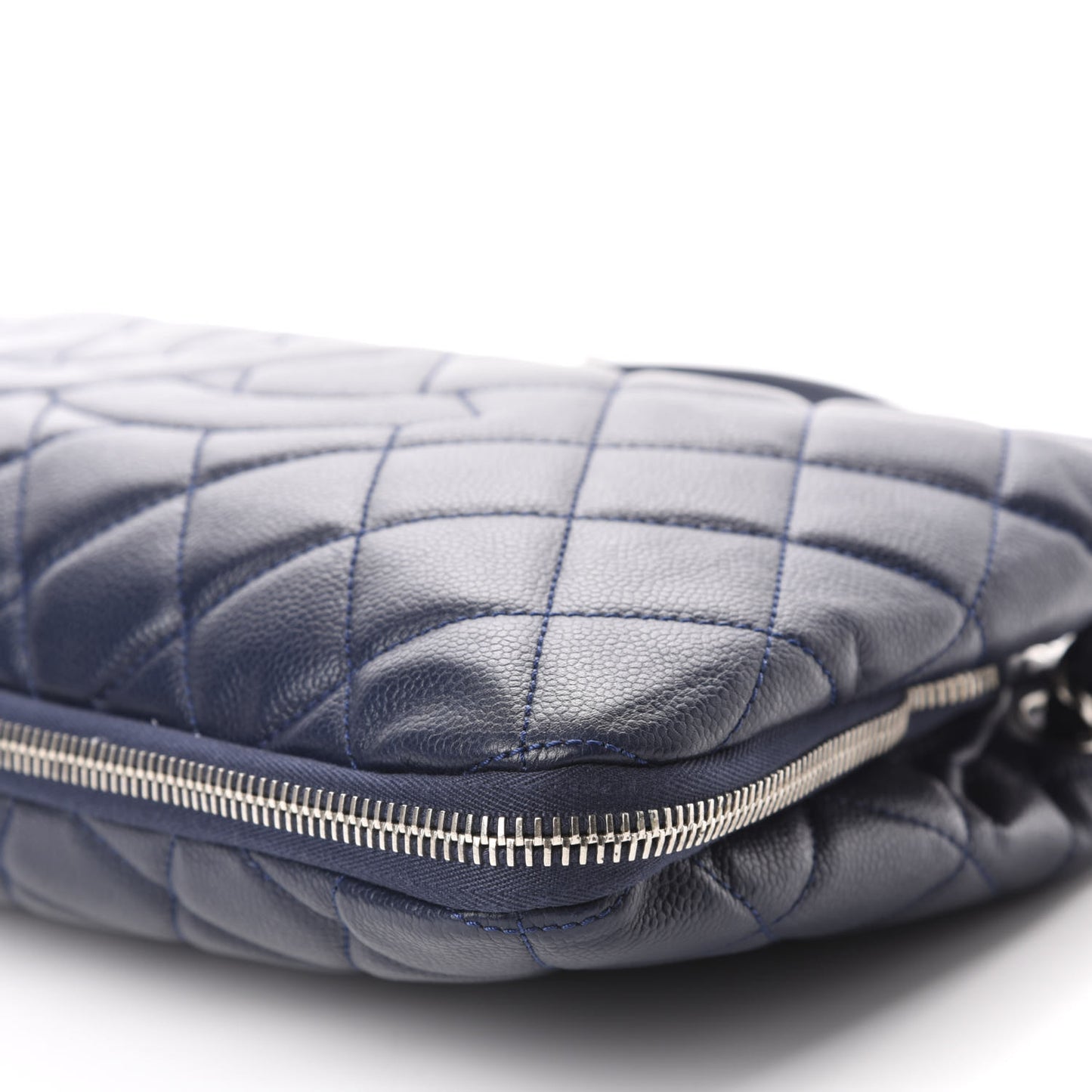 Caviar Quilted Expandable Zip Shoulder Bag Blue