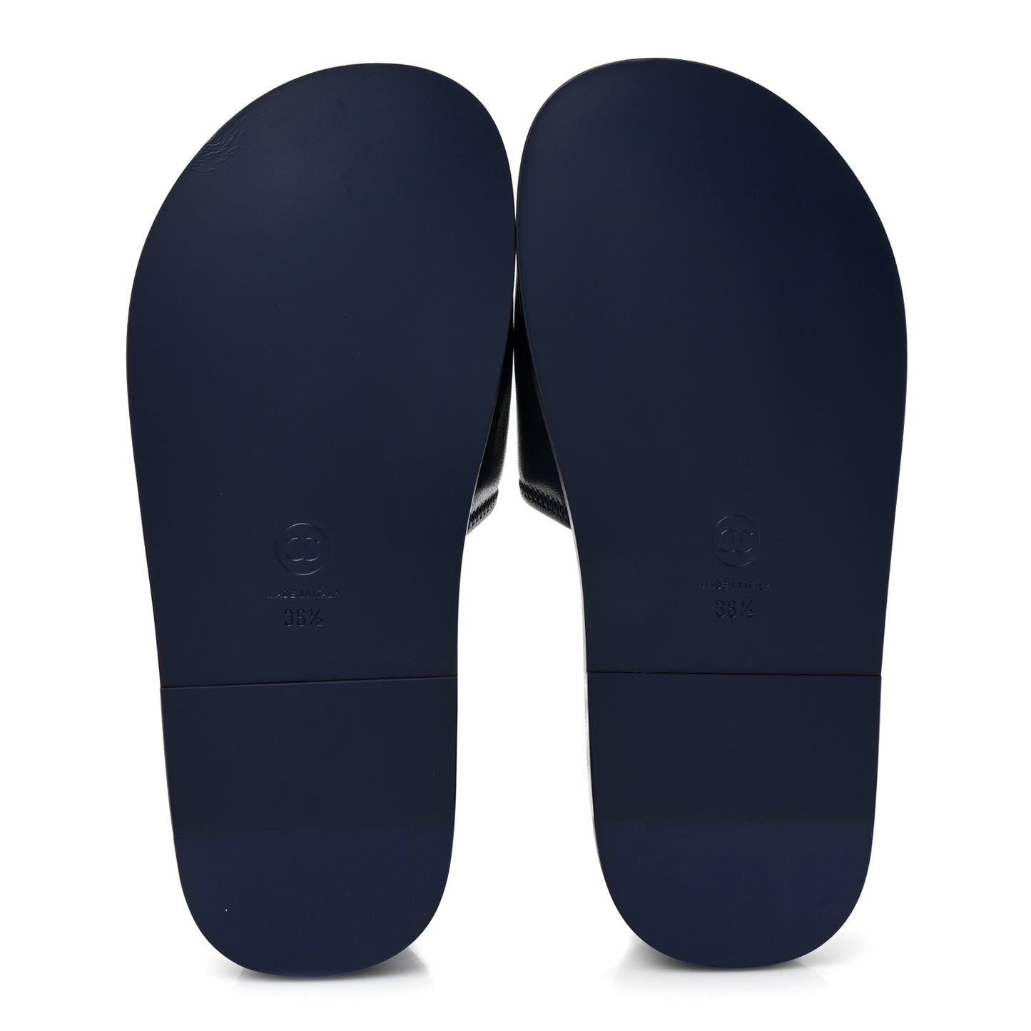 Lambskin Cha-Nel Mule Sandals 36.5 Navy Multicolor