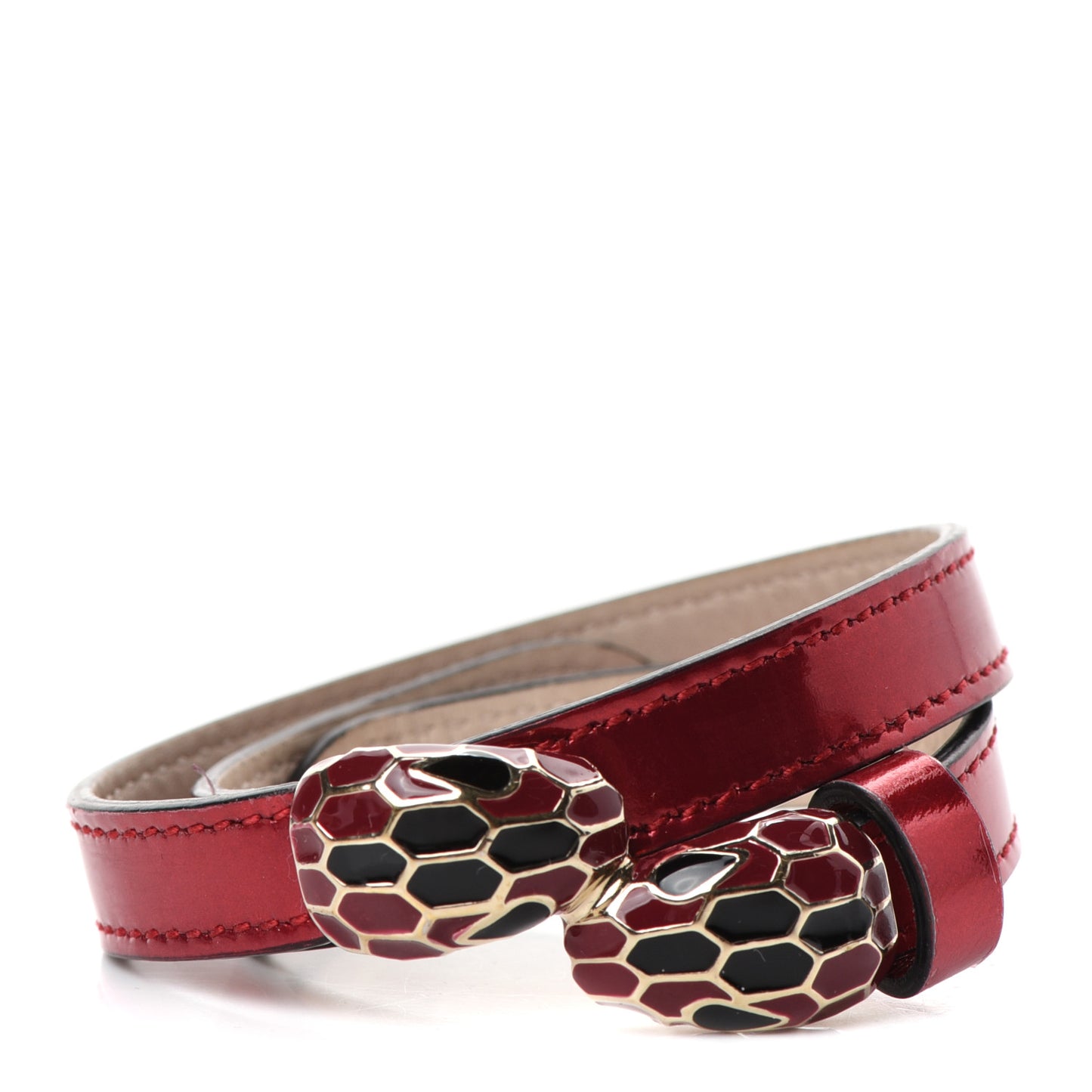 Metallic Calfskin Serpenti Forever Double Coil Bracelet S Red