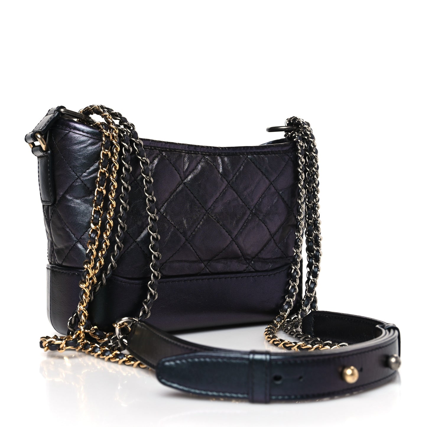 Iridescent Aged Calfskin Quilted Small Gabrielle Hobo Black