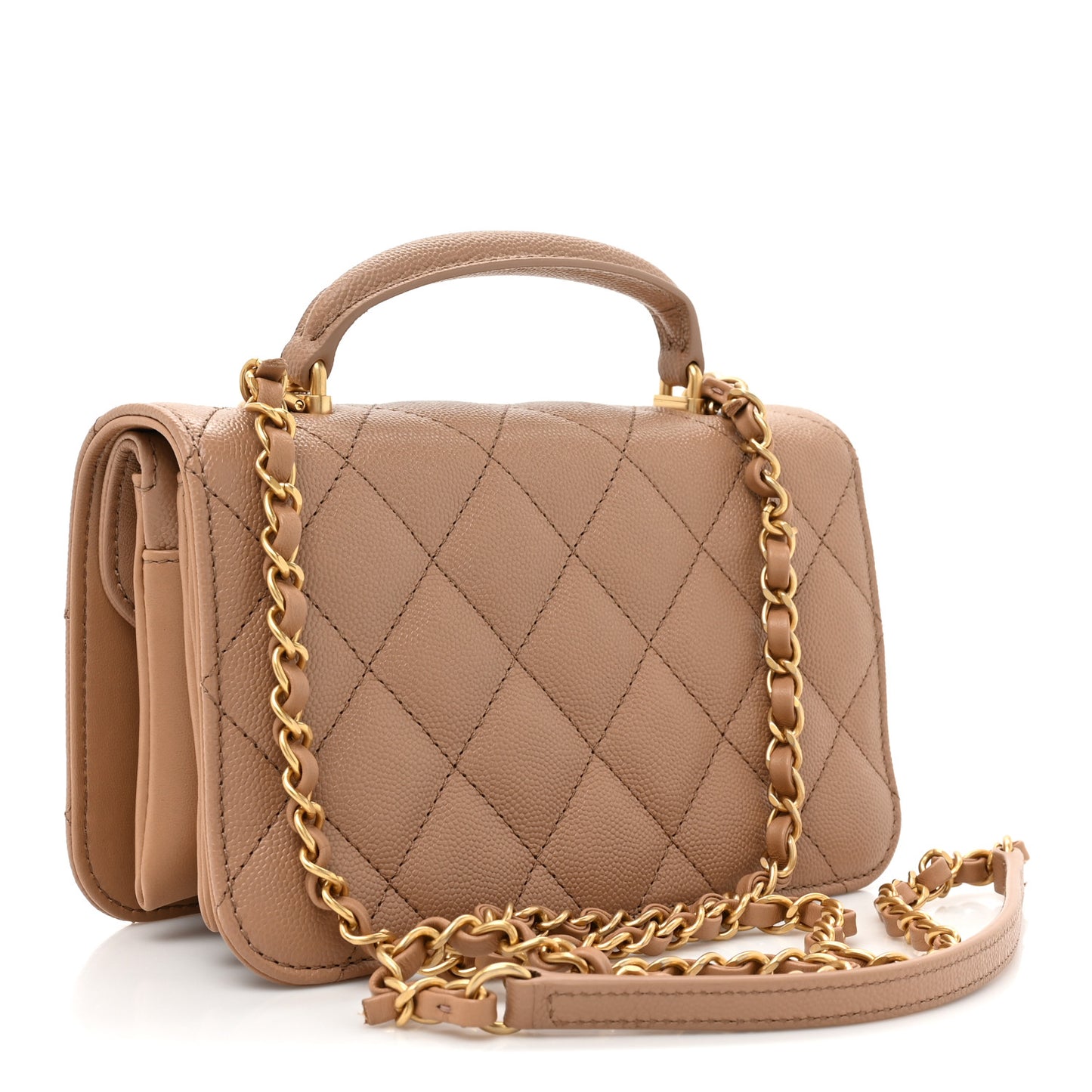 Caviar Quilted Mini Top Handle Flap Camel