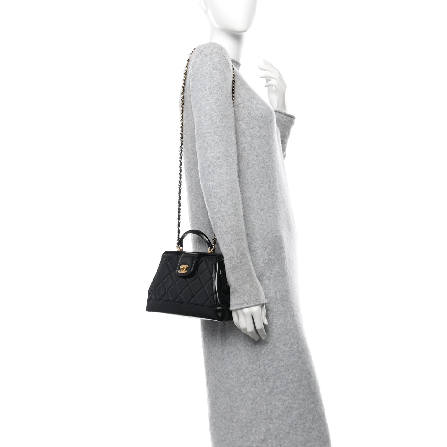 Shiny Lambskin Quilted Small Cocodoc Top Handle Bag Black
