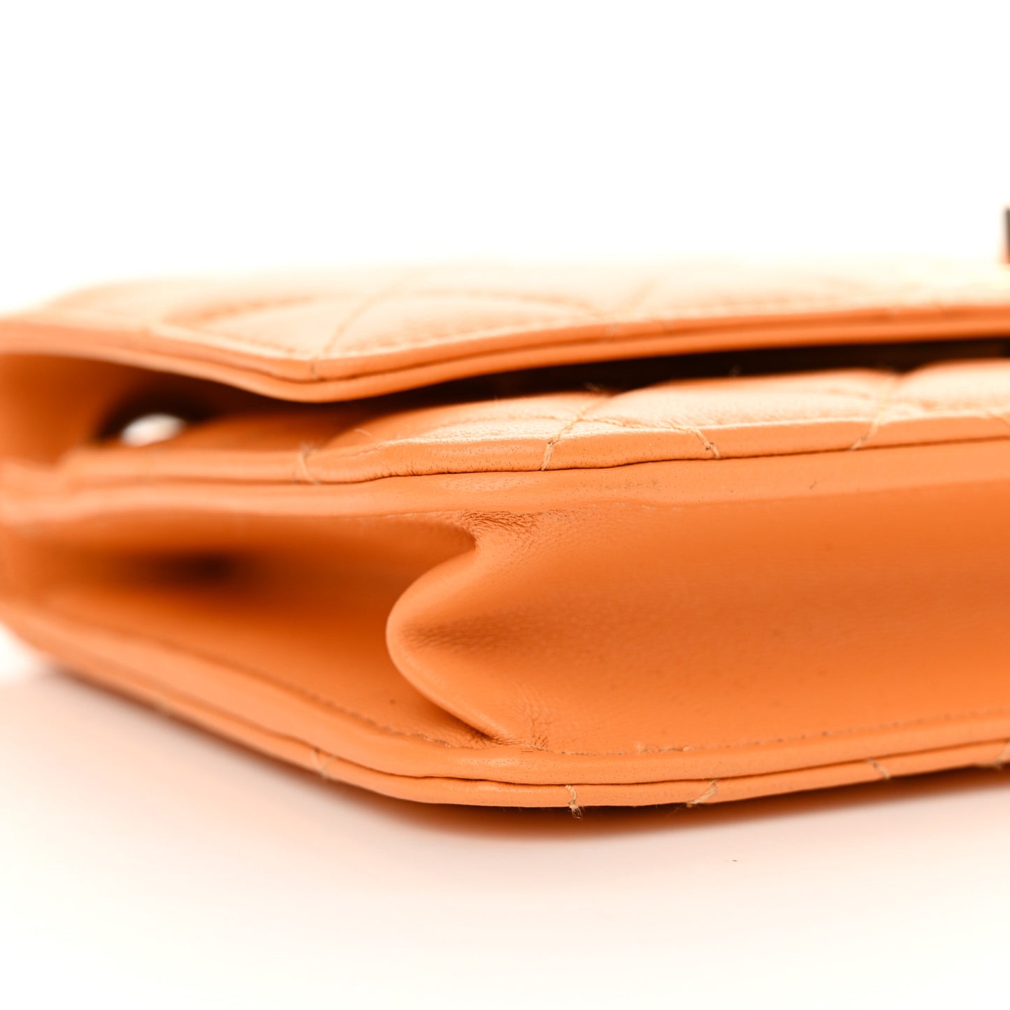 Lambskin Lacquered Quilted Trendy CC Wallet On Chain WOC Orange