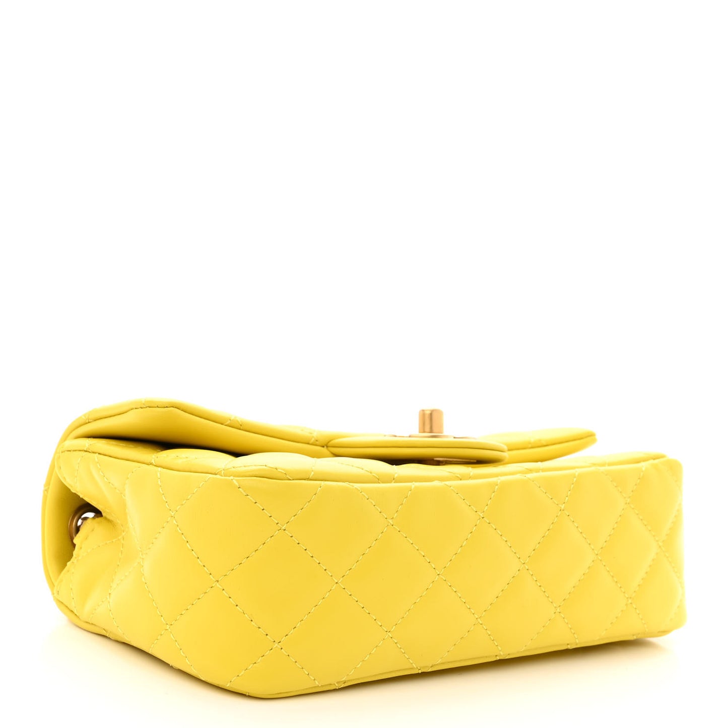 Lambskin Quilted Mini Rectangular Pearl Crush Flap Yellow
