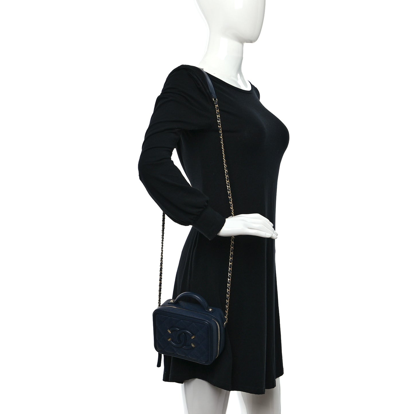 Caviar Quilted Small CC Filigree Vanity Case Navy