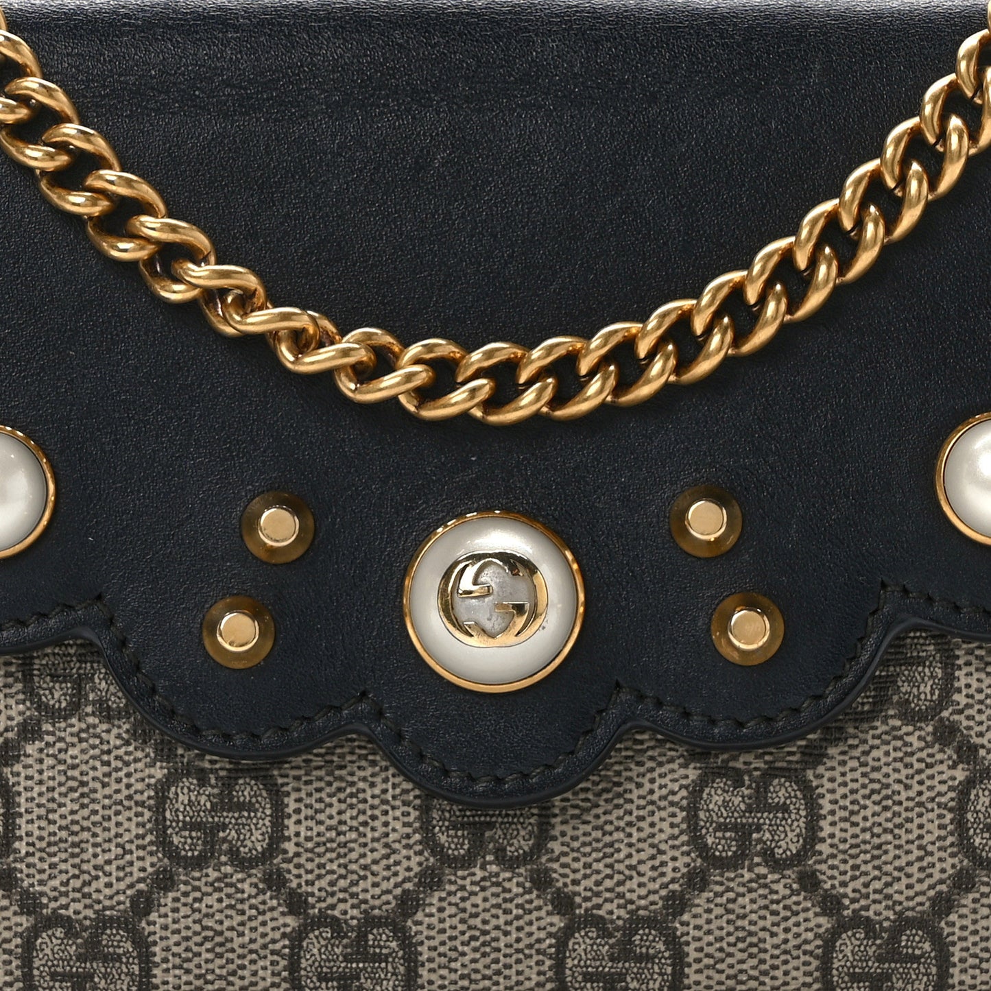 GG Supreme Monogram Mini Peony Pearly Wallet on Chain Black