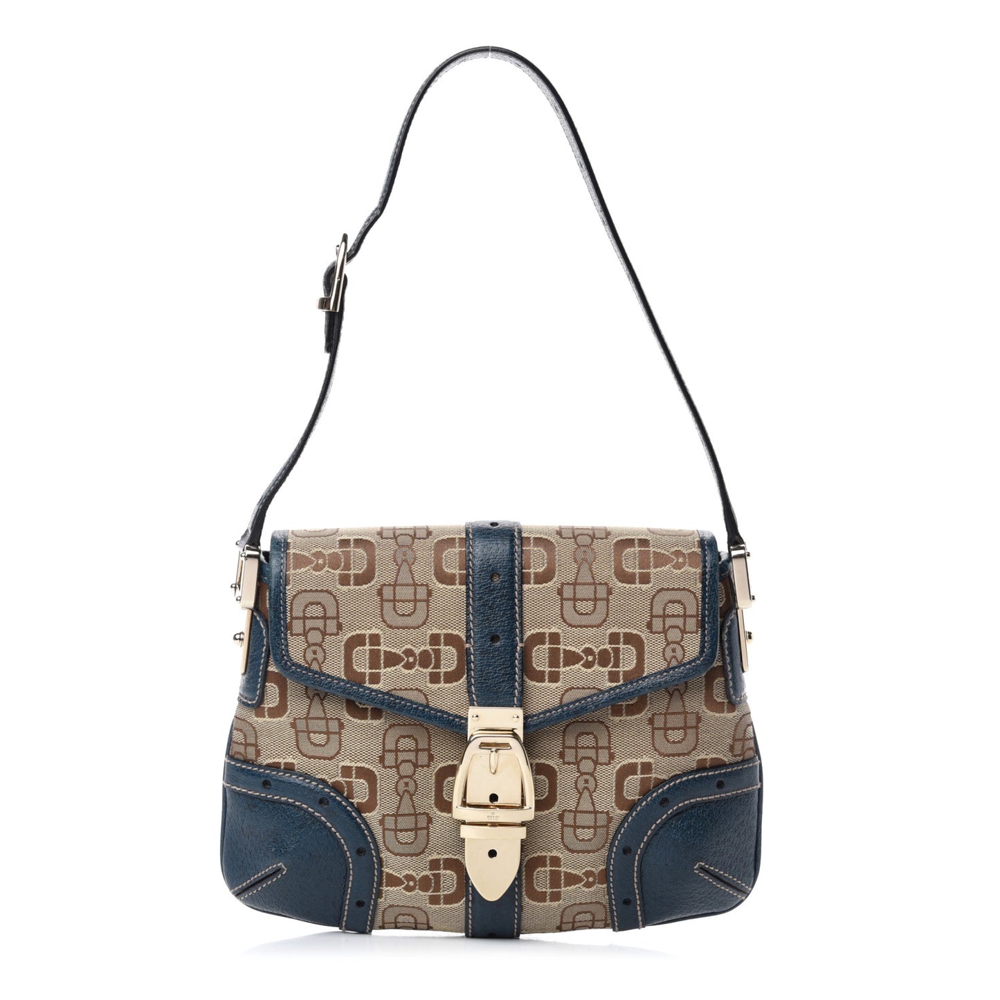 Canvas Horsebit Shoulder Bag Blue