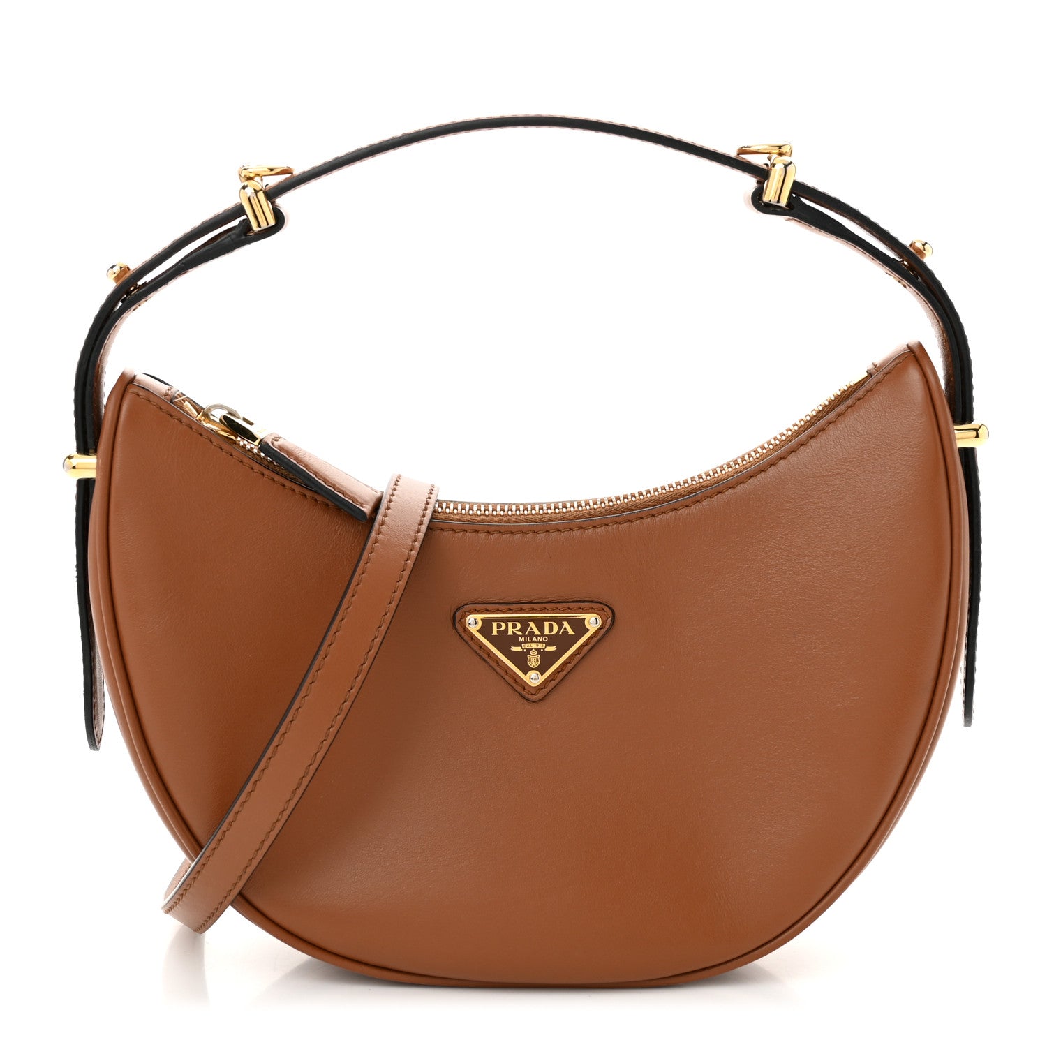 Prada Soft Calfskin Arque Shoulder Bag Cognac 1687639 – FASHIONPHILE
