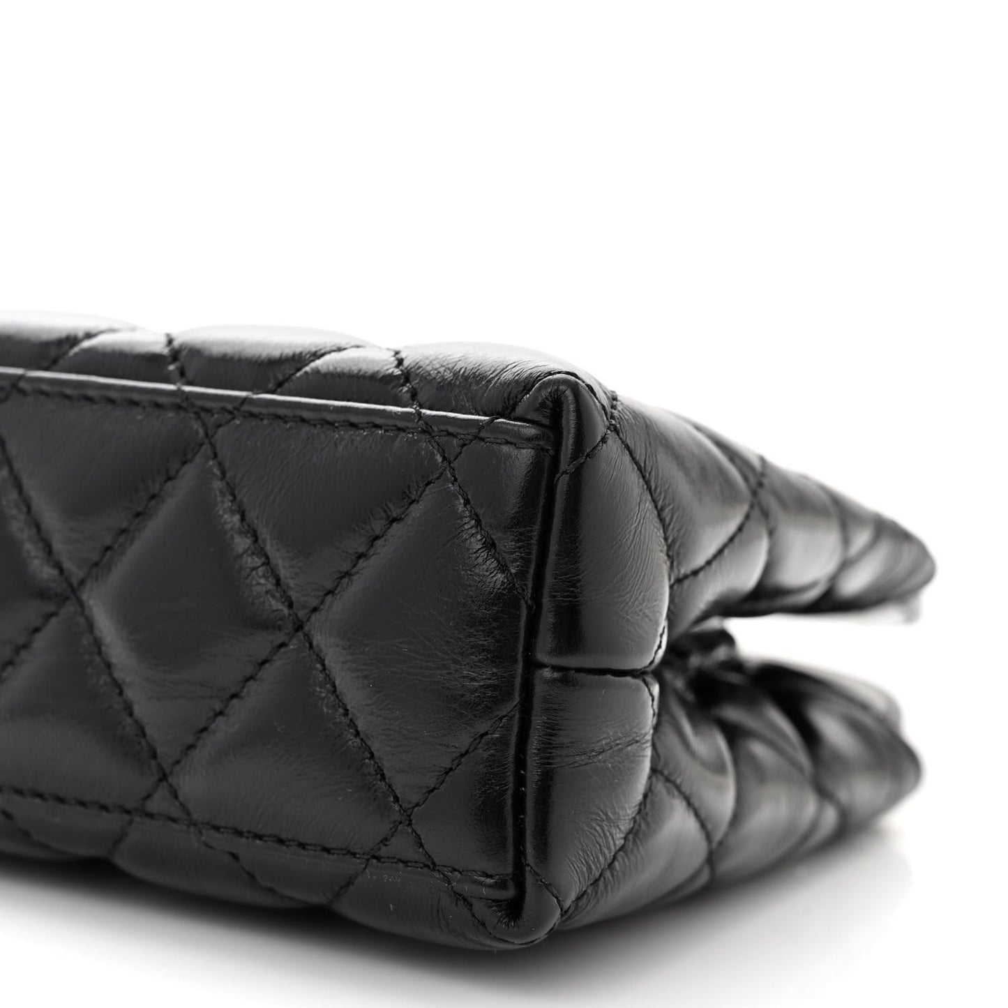 Shiny Aged Calfskin Quilted Nano Kelly Shopper Black