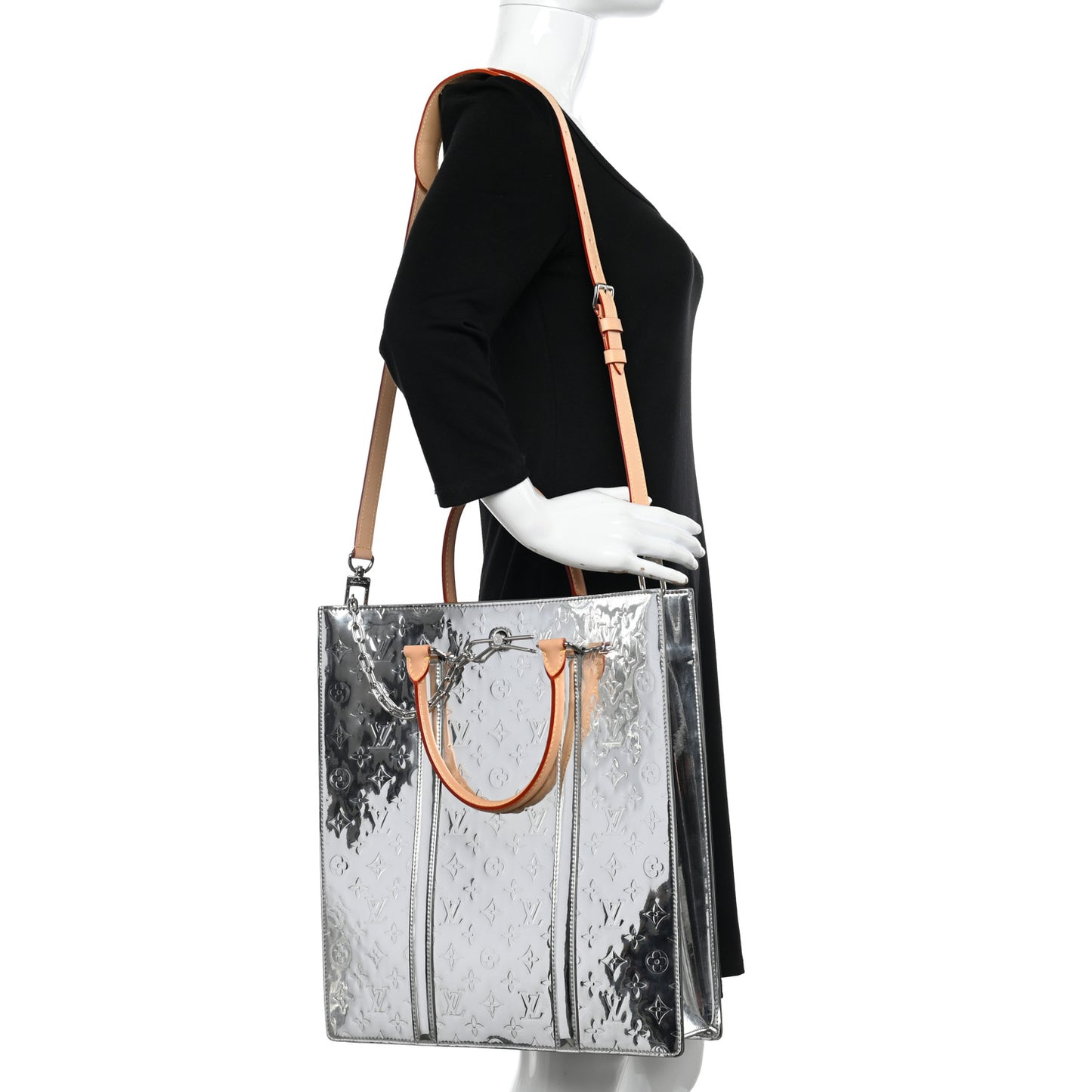 Monogram Mirror Sac Plat NM Silver