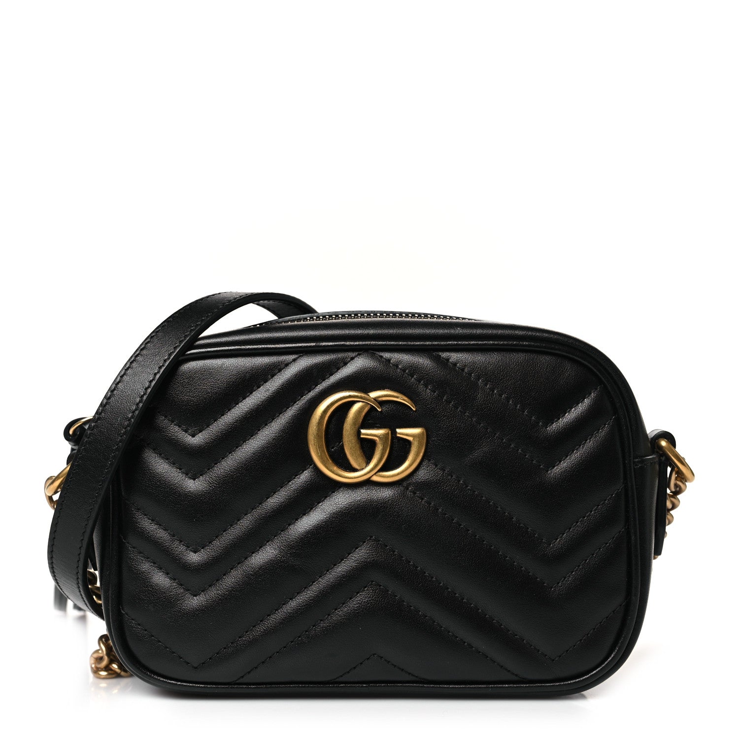 Gucci Calfskin Matelasse Mini GG Marmont Chain Shoulder Bag Black 1 of 11