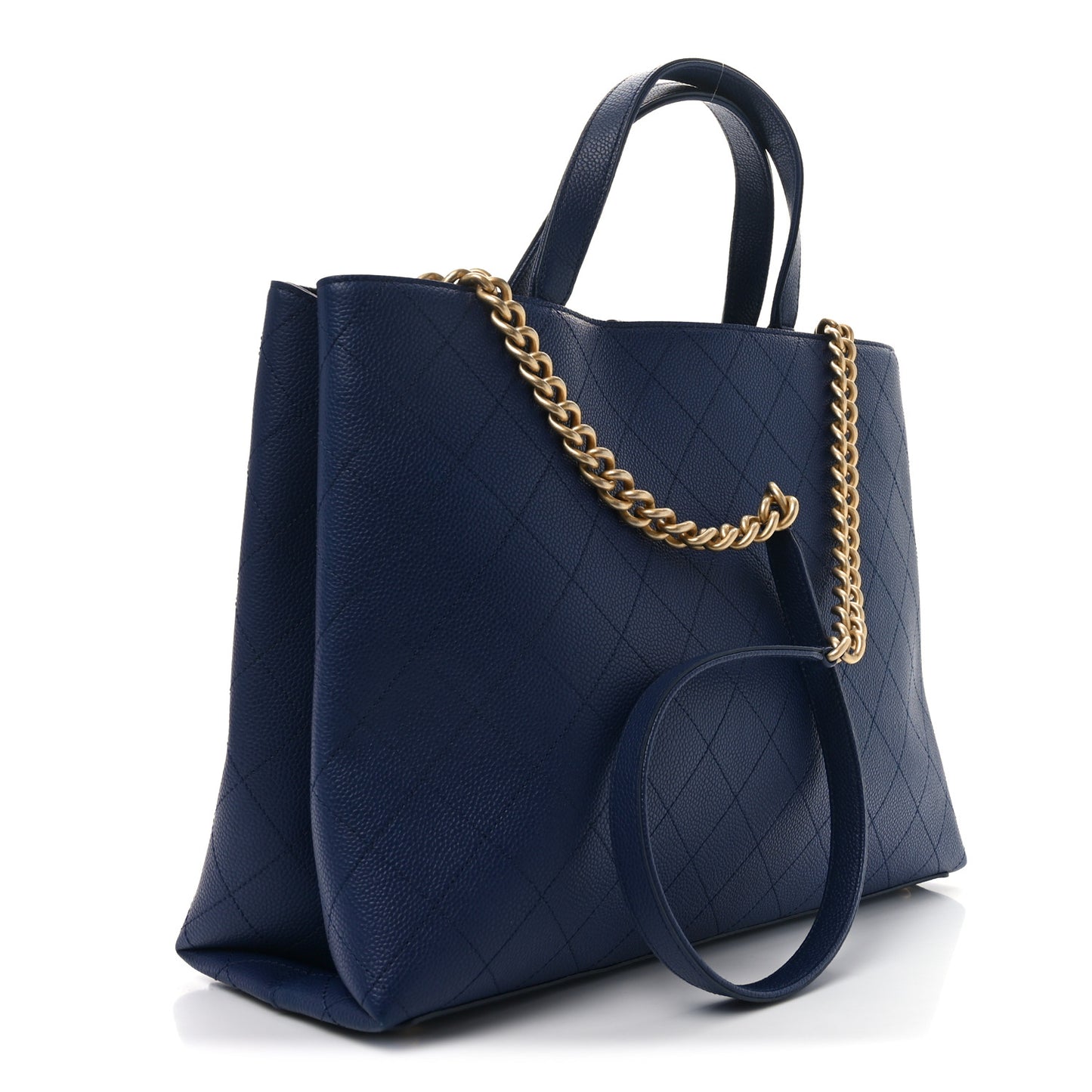 Caviar Stitched Large Shopping Tote Bag Blue