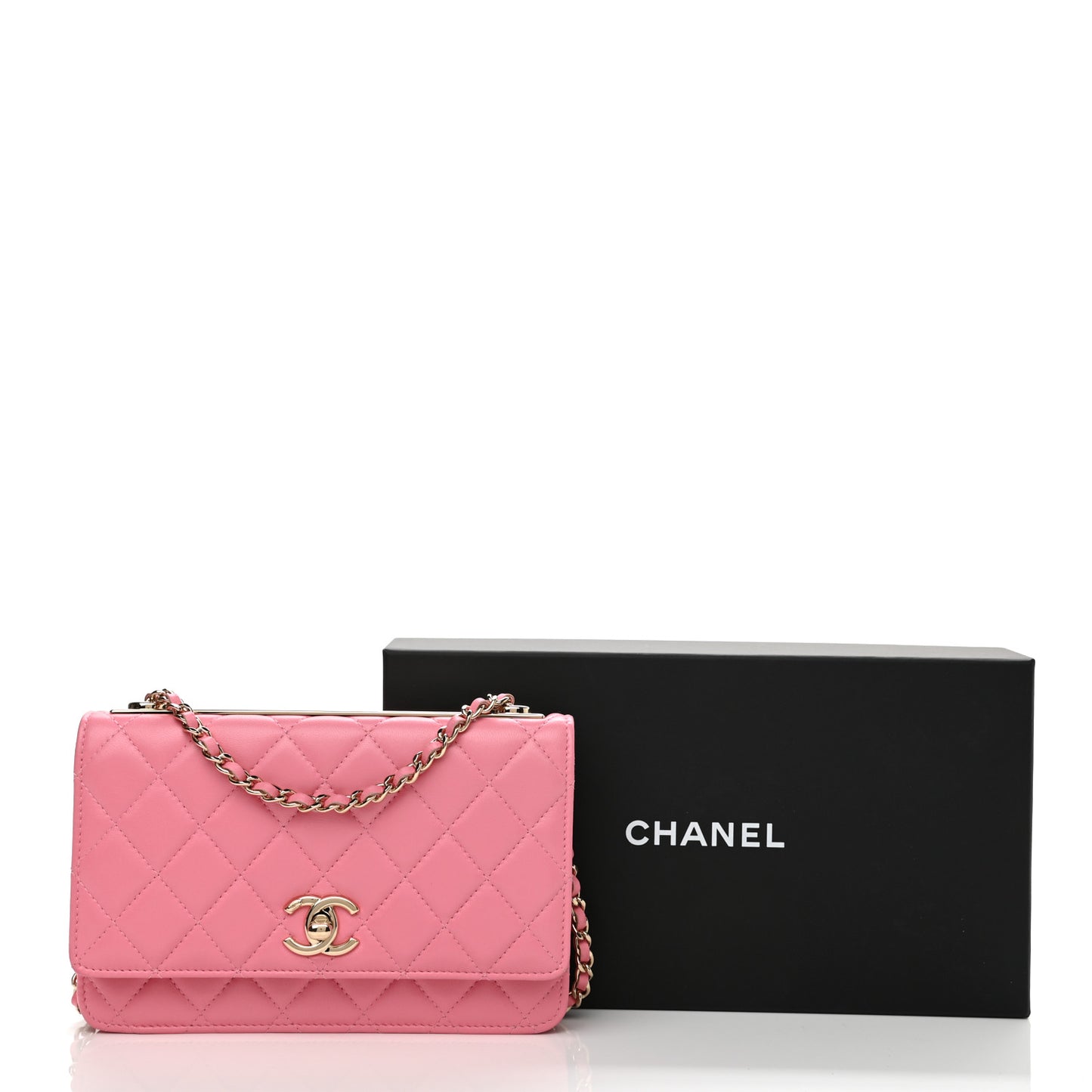Lambskin Quilted Trendy CC Wallet On Chain WOC Pink
