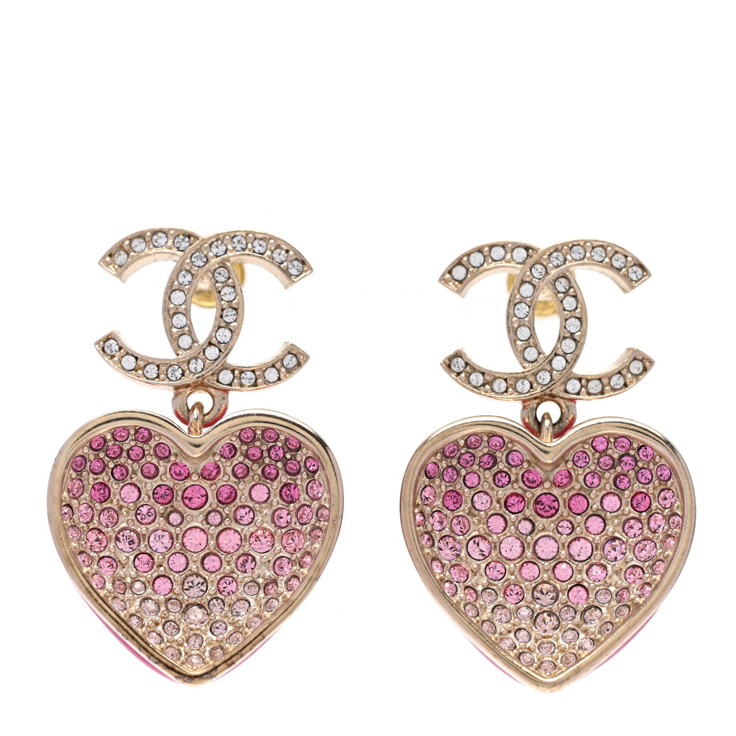 Crystal CC Resin Heart Drop Earrings Pink Gold