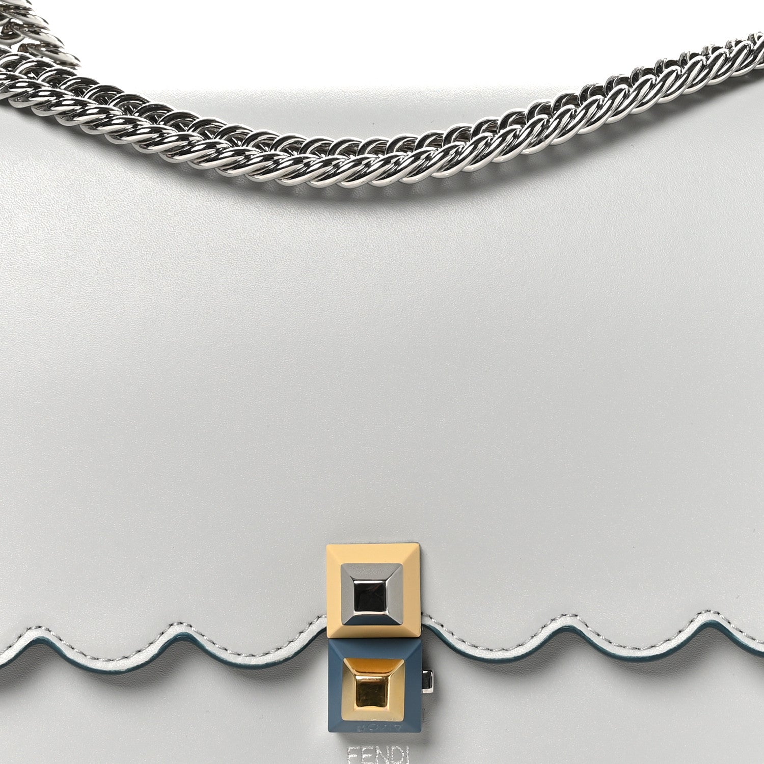 Fendi Vitello Liberty Scalloped Studded Kan I Shoulder Bag Grigio Perla 9 of 11