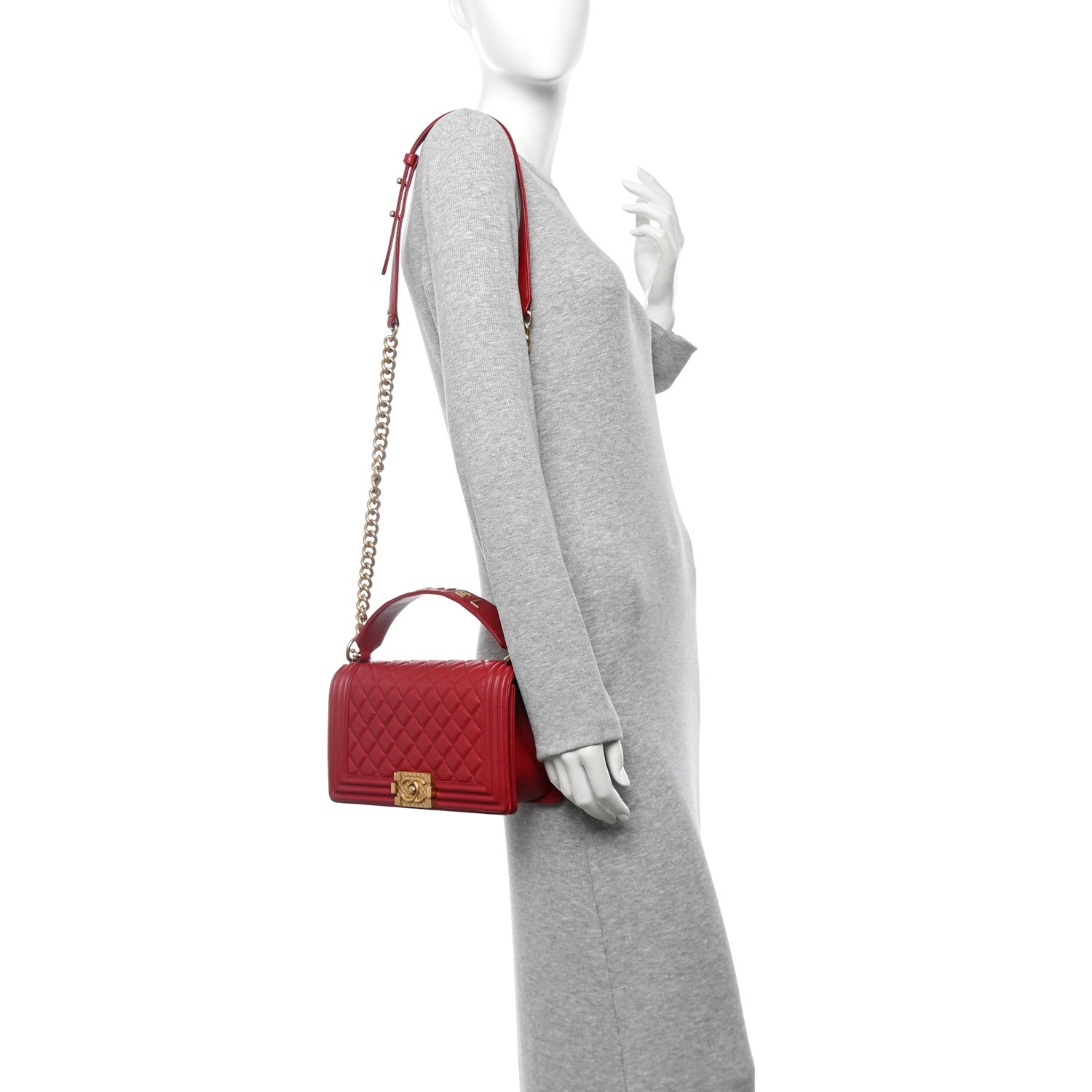 Chanel Calfskin Medium Boy Logo Top Handle Flap Red 2 of 15