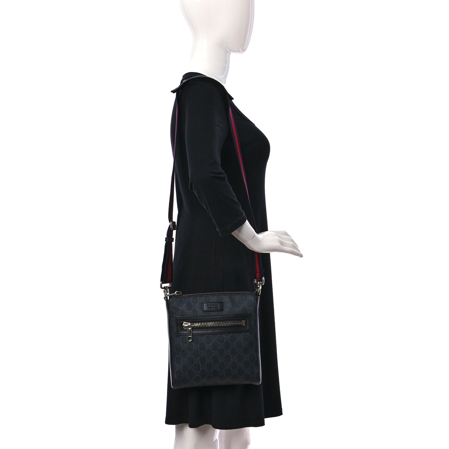 GG Supreme Monogram Web Small Flat Messenger Bag Black Grey