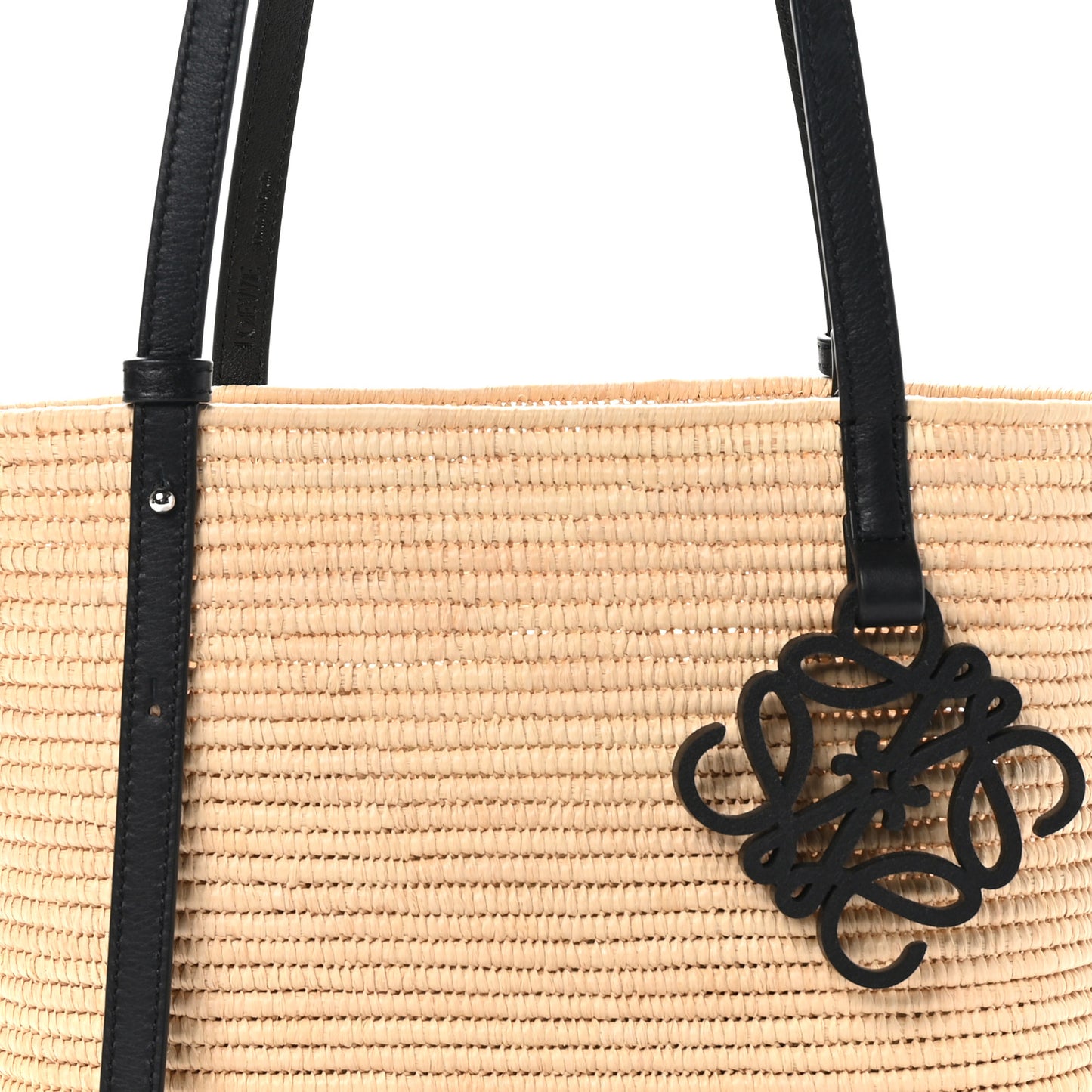 X PAULA'S IBIZA Raffia Calfskin Small Square Basket Tote Bag Natural Black