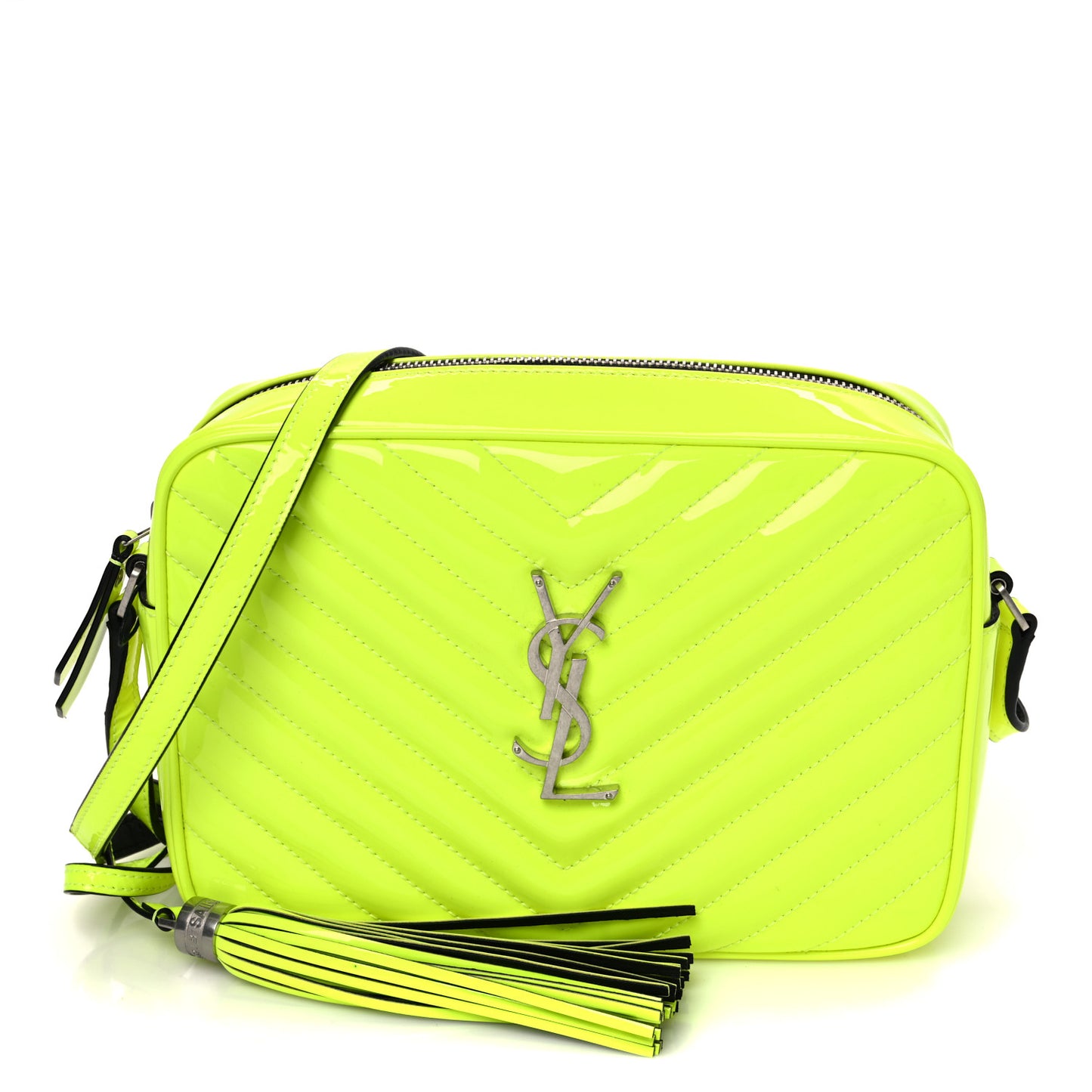 Patent Calfskin Matelasse Monogram Lou Camera Bag Neon Yellow