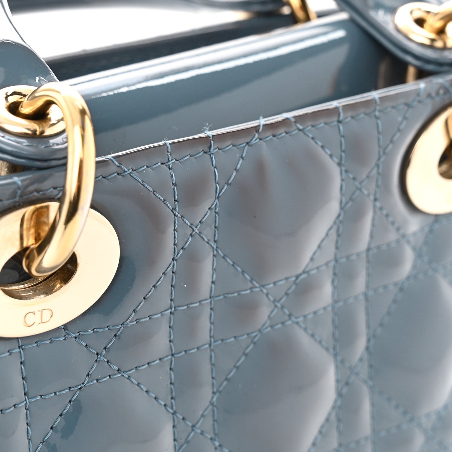Patent Cannage Mini Lady Dior Light Blue