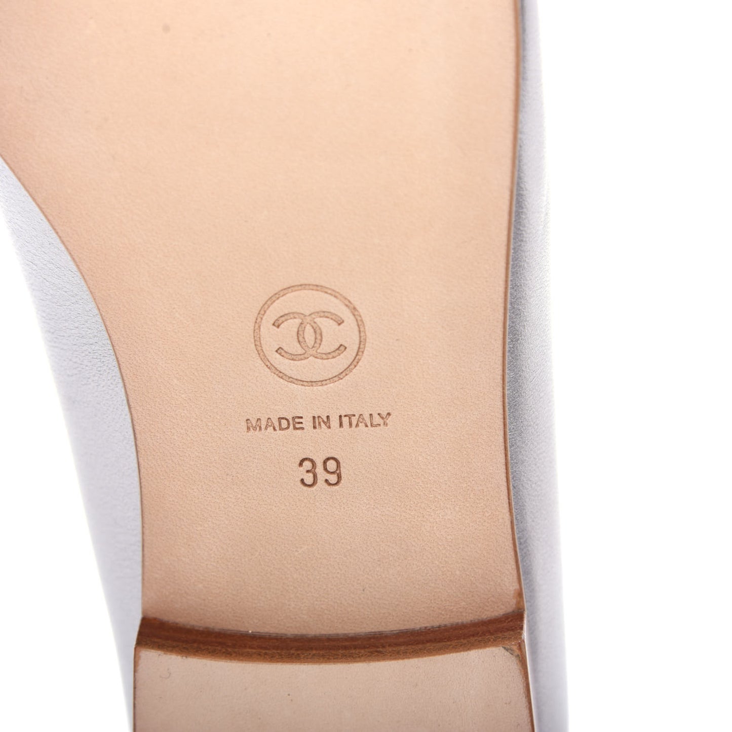 Metallic Lambskin Crystal Cap Toe CC Ballerina Flats 39 Silver Gold