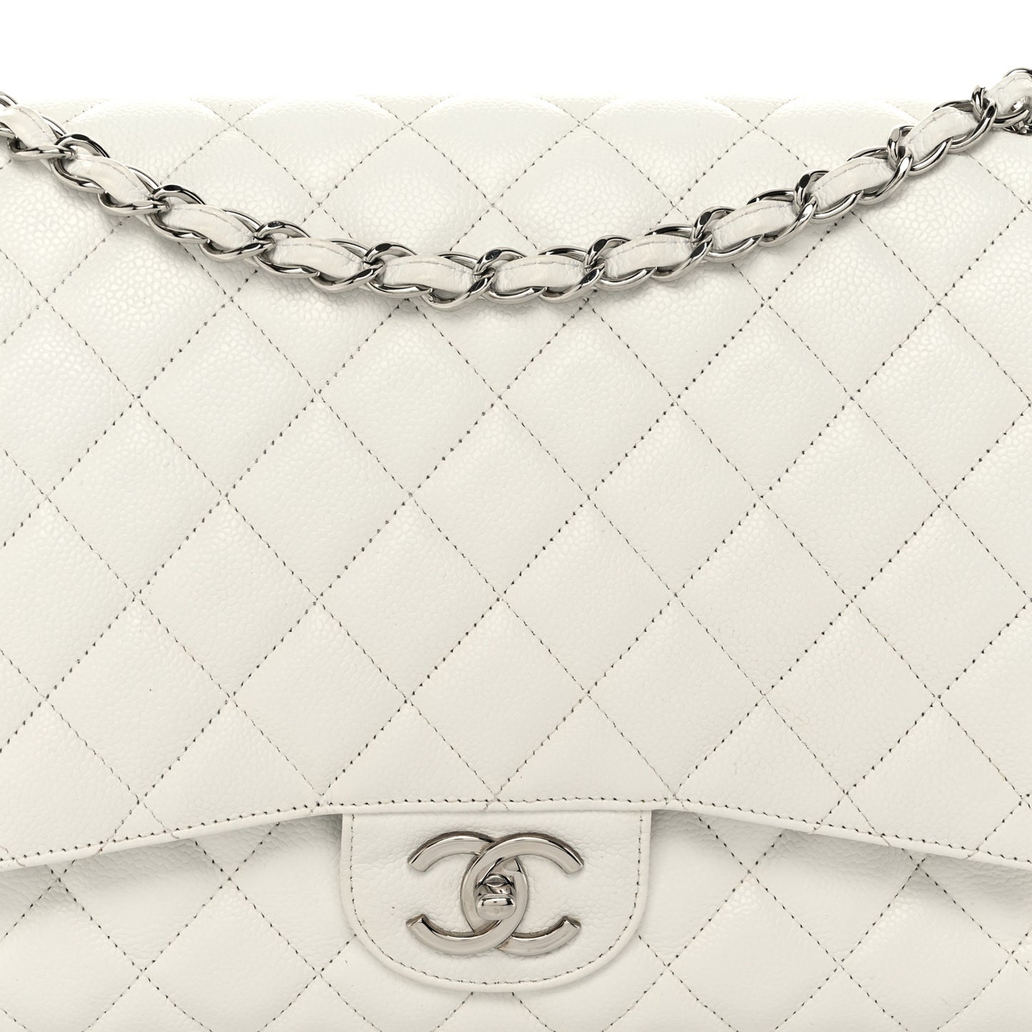 Caviar Quilted Maxi Double Flap White