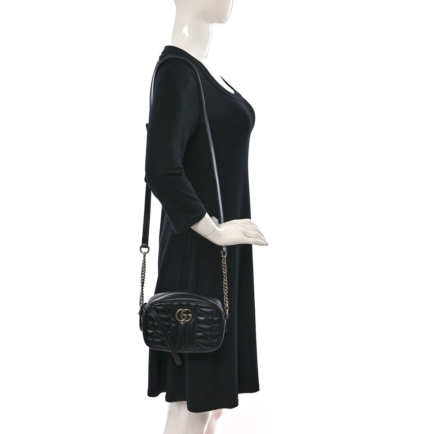 Calfskin Matelasse Aria Mini GG Marmont Chain Shoulder Bag Black