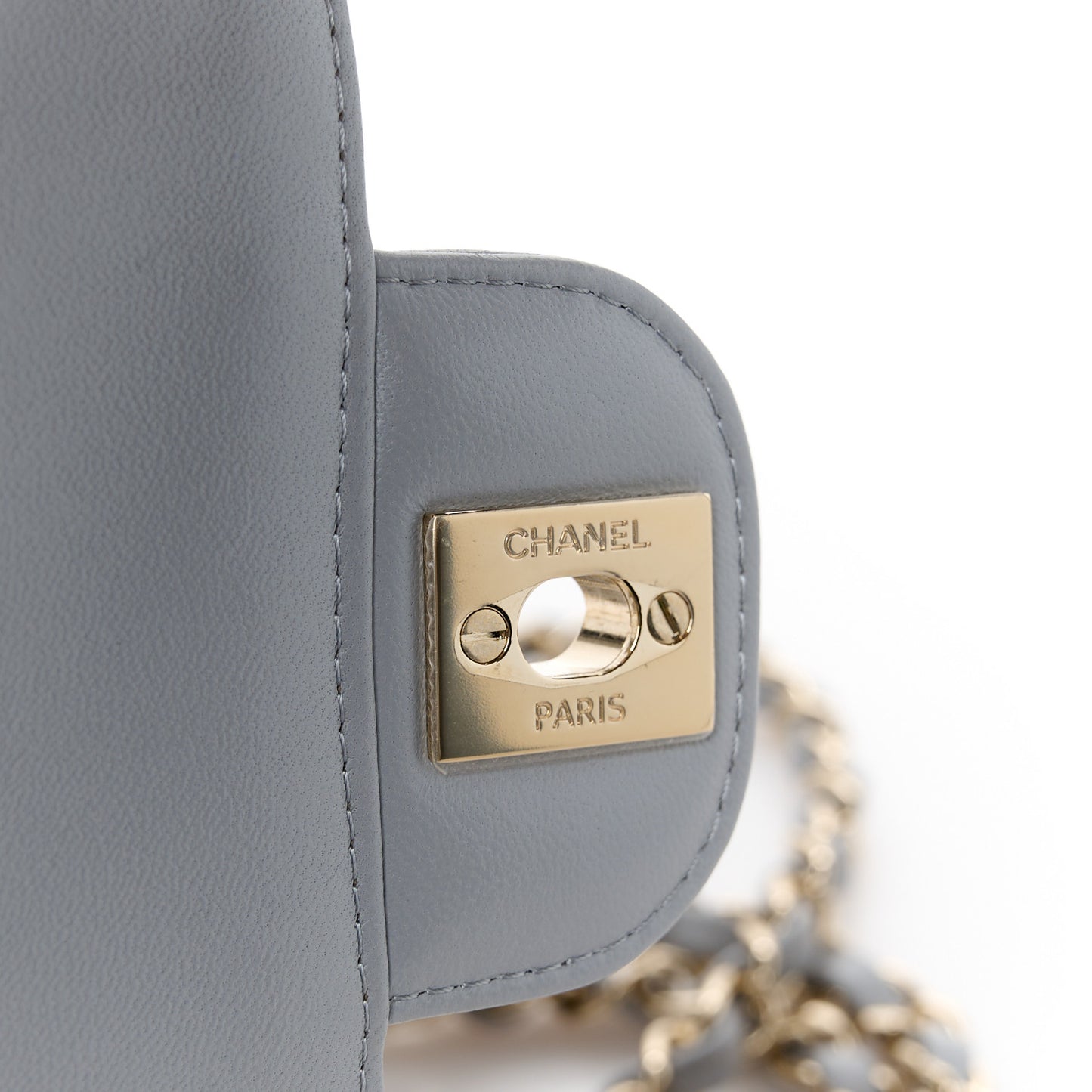 Lambskin Chevron Quilted Mini Rectangular Flap Grey
