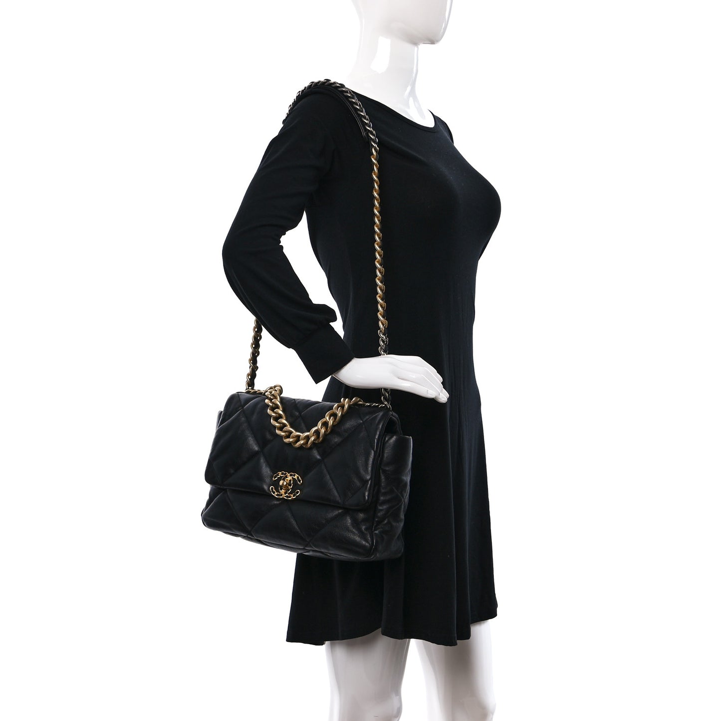 Lambskin Quilted Large Chanel 19 Flap Black