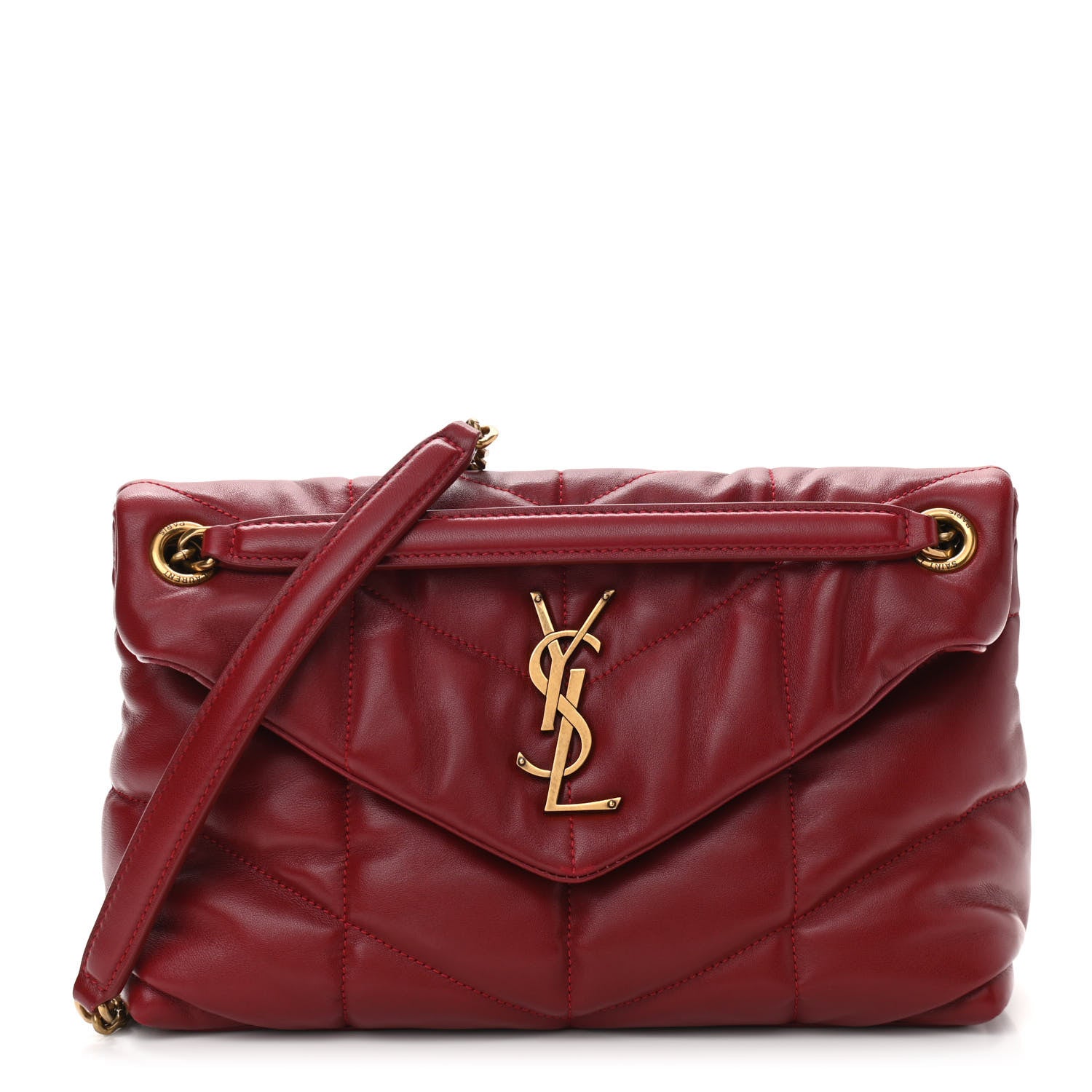 Saint Laurent Lambskin Quilted Small Loulou Puffer Monogram Chain Satchel Opyum Red 1 of 13