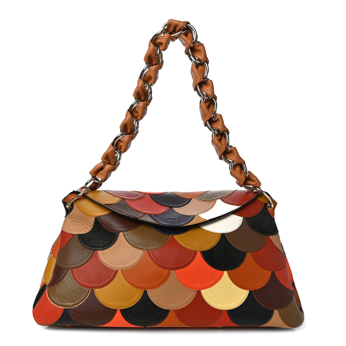 Shiny Calfskin Scalloped Patchwork Medium Juana Shoulder Bag Multicolor