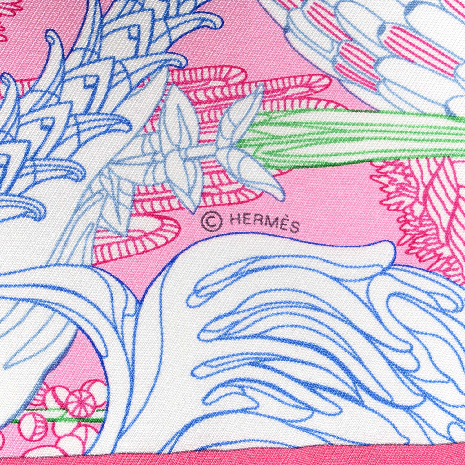Hermes Silk Fantaisie Botanique Scarf 45 Rose Blanc Vert 3 of 4