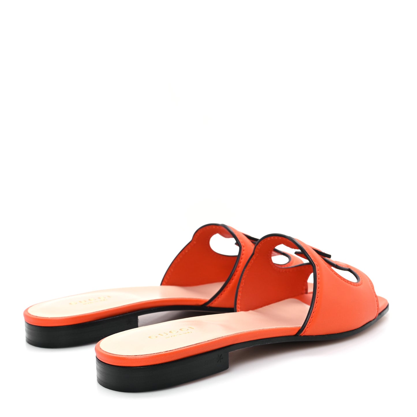 Cosmos Softy Calfskin Interlocking G Cut Out Slide Sandals 36 Deep Orange