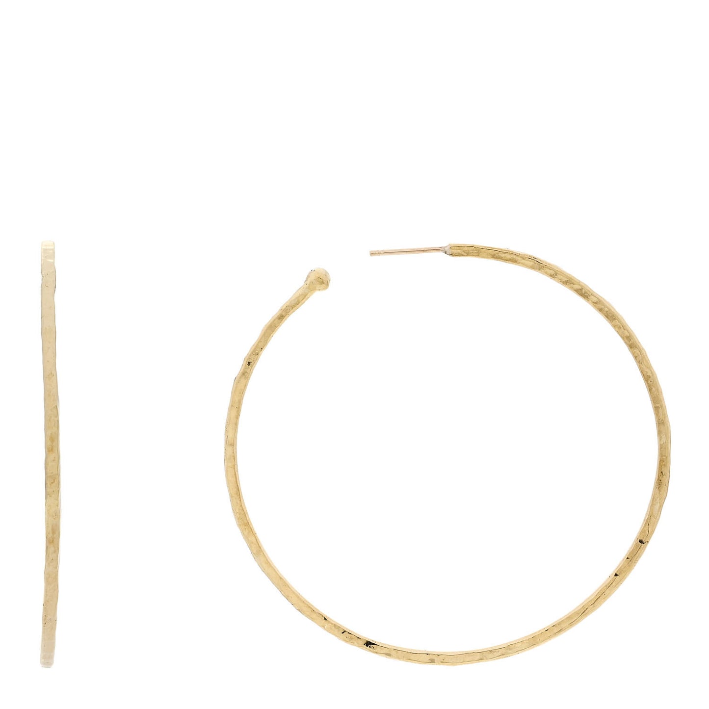 18K Yellow Gold Medium Hammered Hoop Earrings