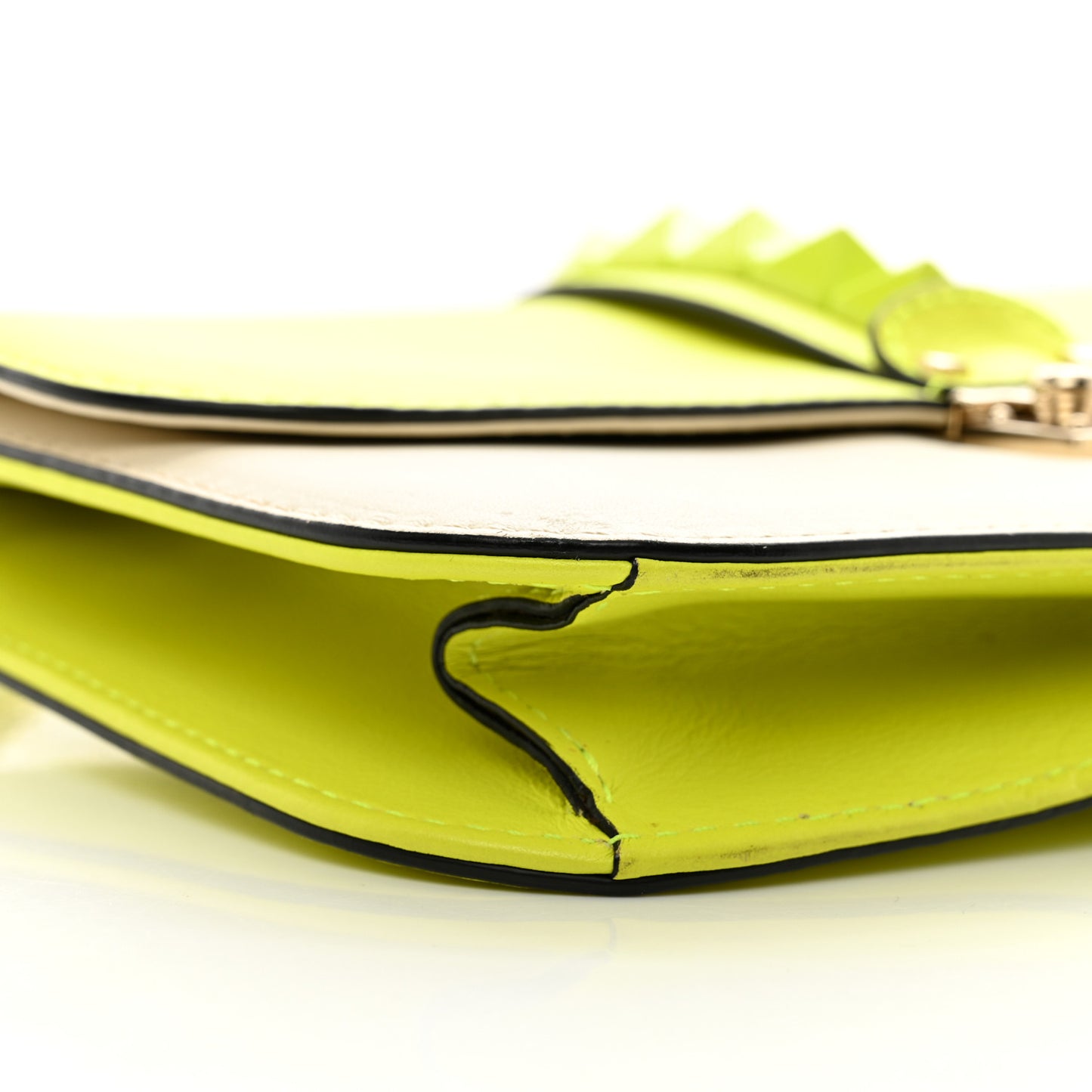 Vitello Medium Glam Lock Rockstud Flap Yellow Fluo Light Ivory