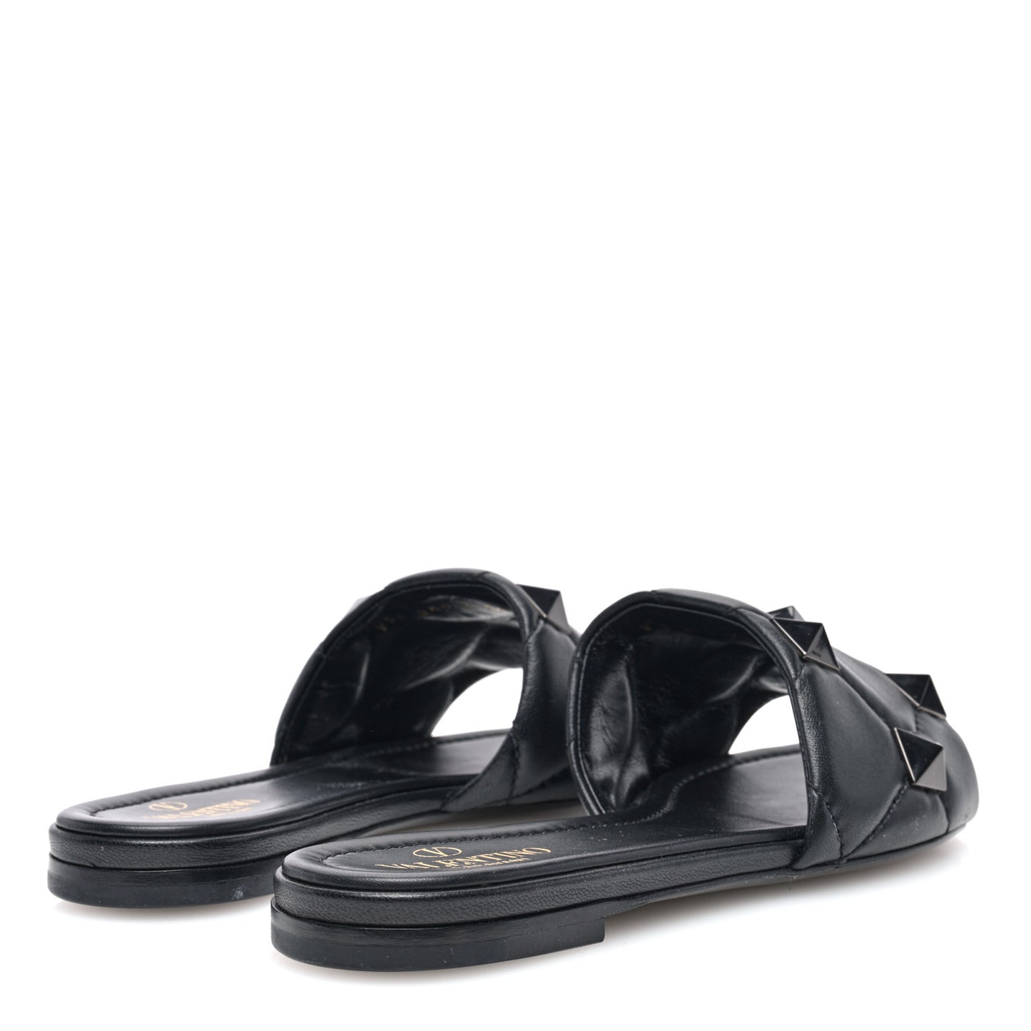 Nappa Monochrome Roman Stud Flat Slide Sandals 36.5 Black