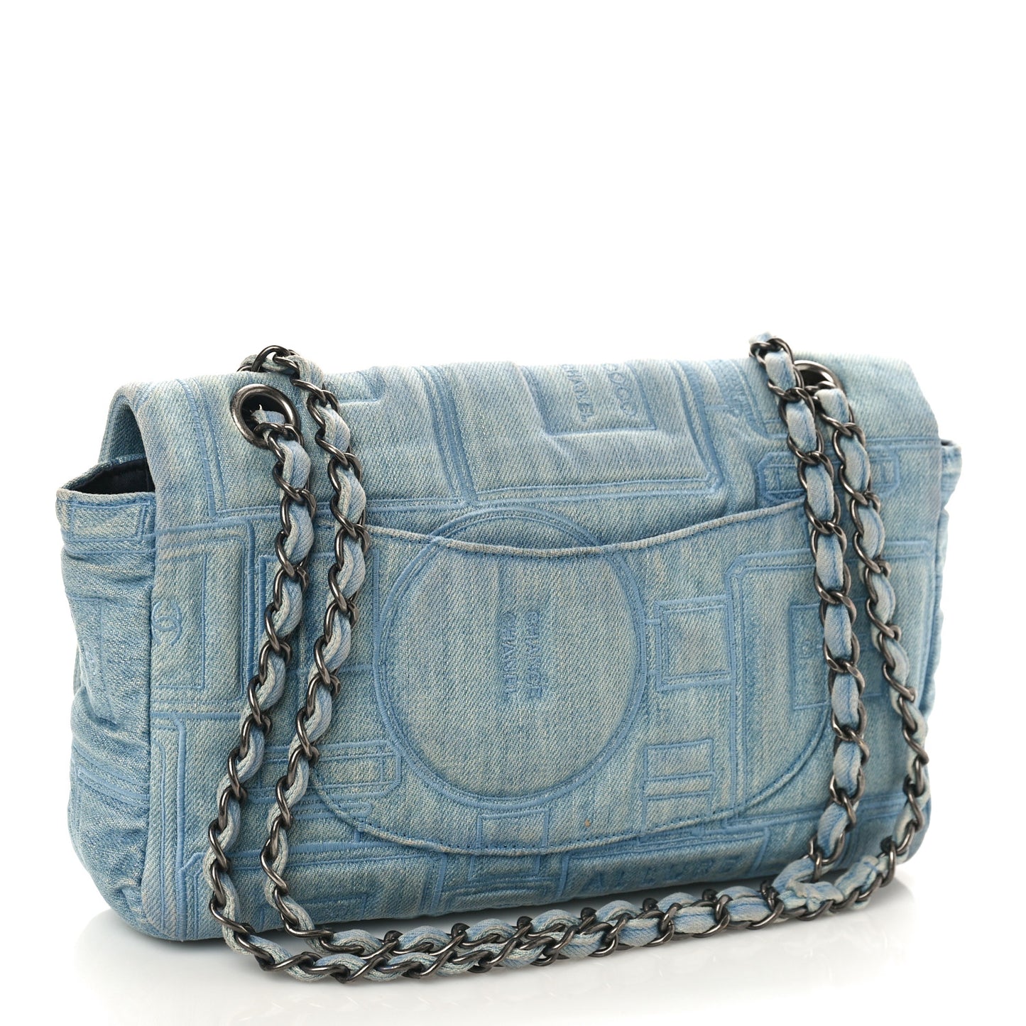 Denim Embroidered Jumbo Perfume Bottle Flap Light Blue