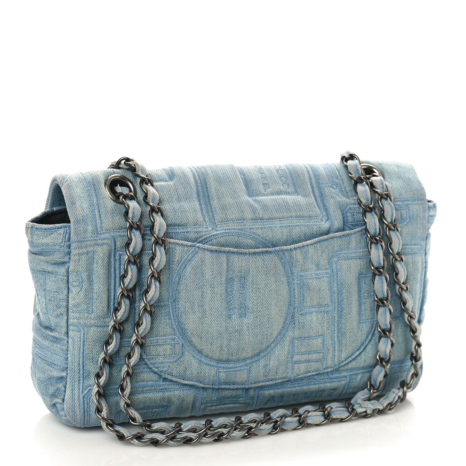 Chanel Denim Embroidered Jumbo Perfume Bottle Flap Light Blue 3 of 9