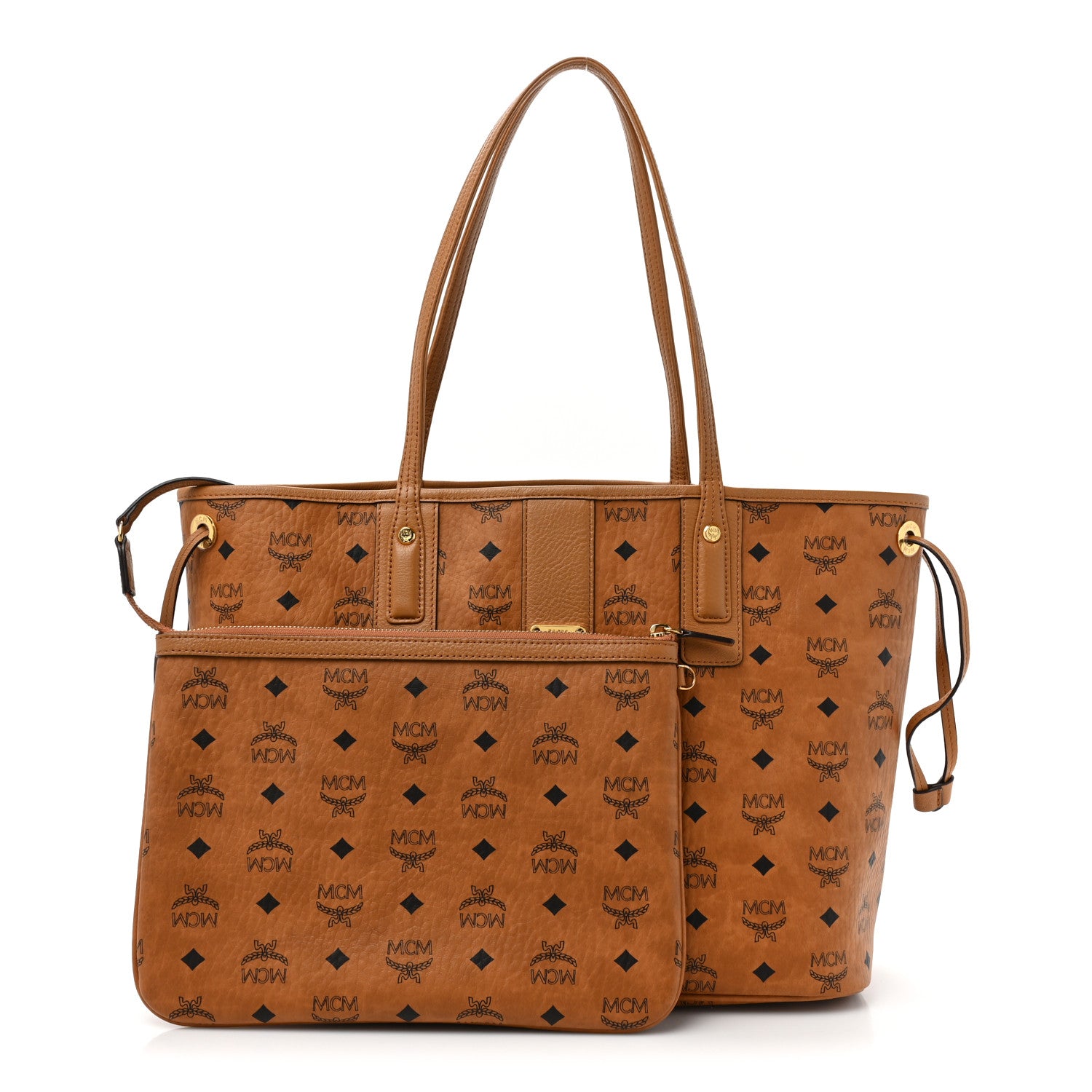 MCM Visetos Large Liz Reversible Shopper Tote Cognac 2 of 17