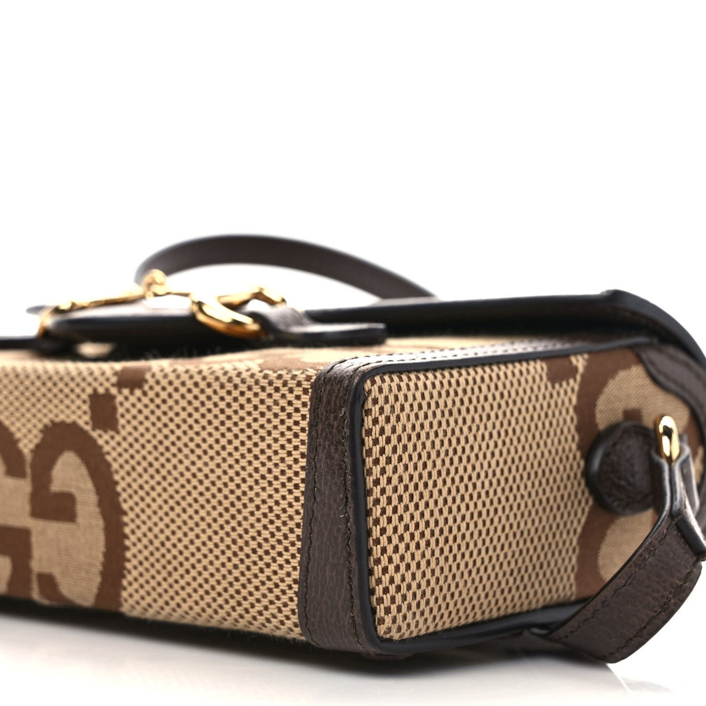 Monogram Jumbo GG Textured Dollar Calfskin Mini Horsebit 1955 Shoulder Bag Camel Ebony New Acero
