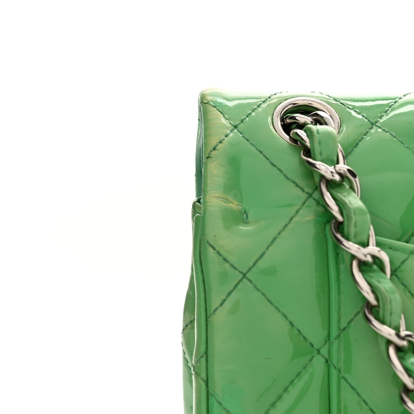 Patent Quilted Jumbo Double Flap Green