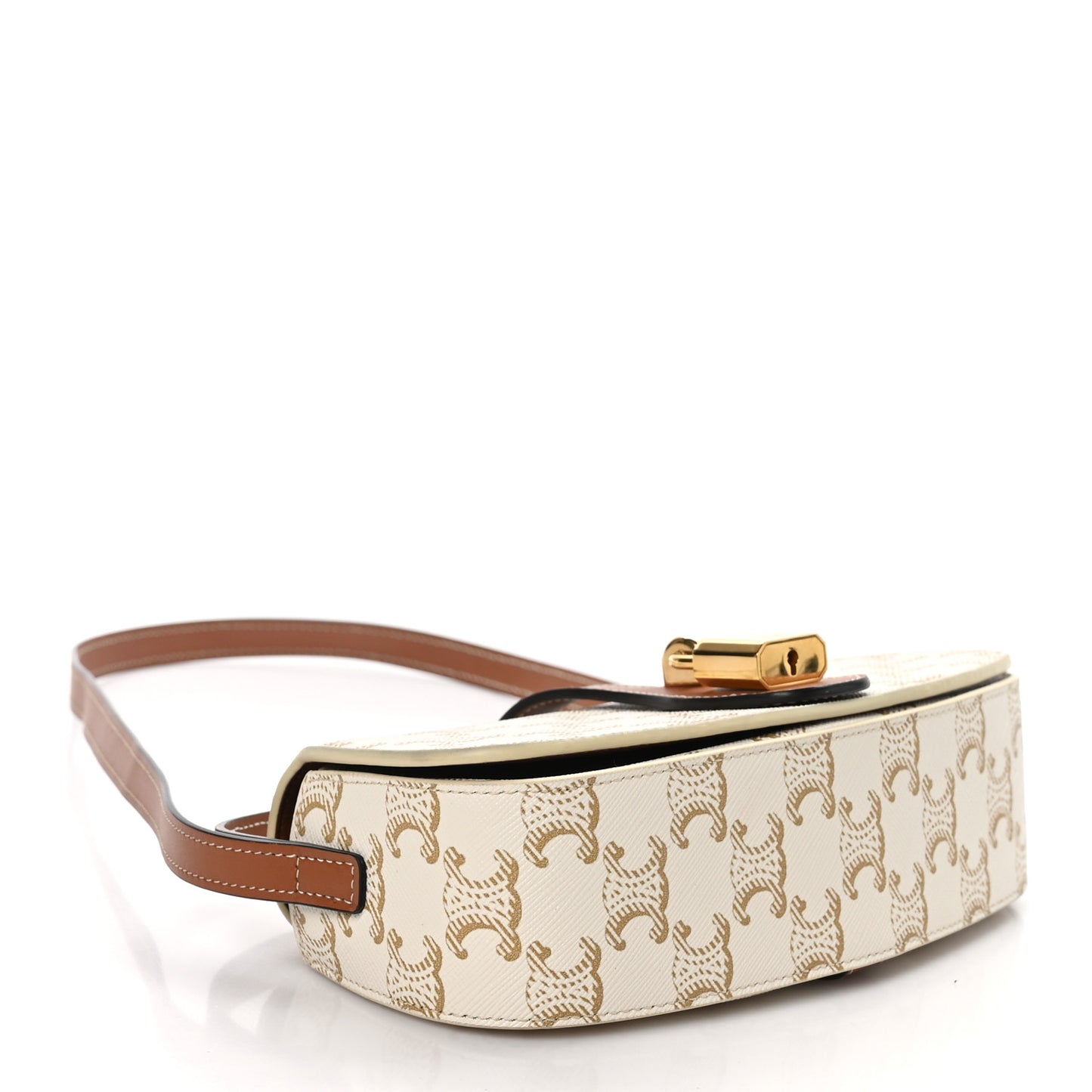 Triomphe Canvas Calfskin Tabou Clutch on Strap White Tan