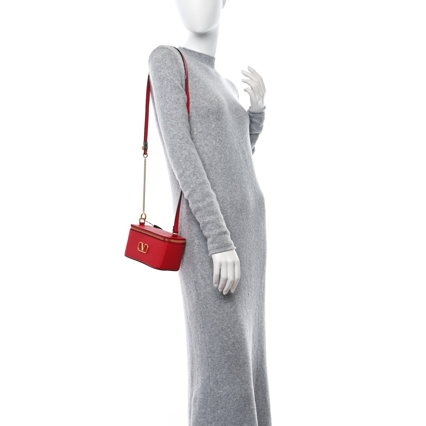 Grained Calfskin VLogo Vanity Case Rouge Pur