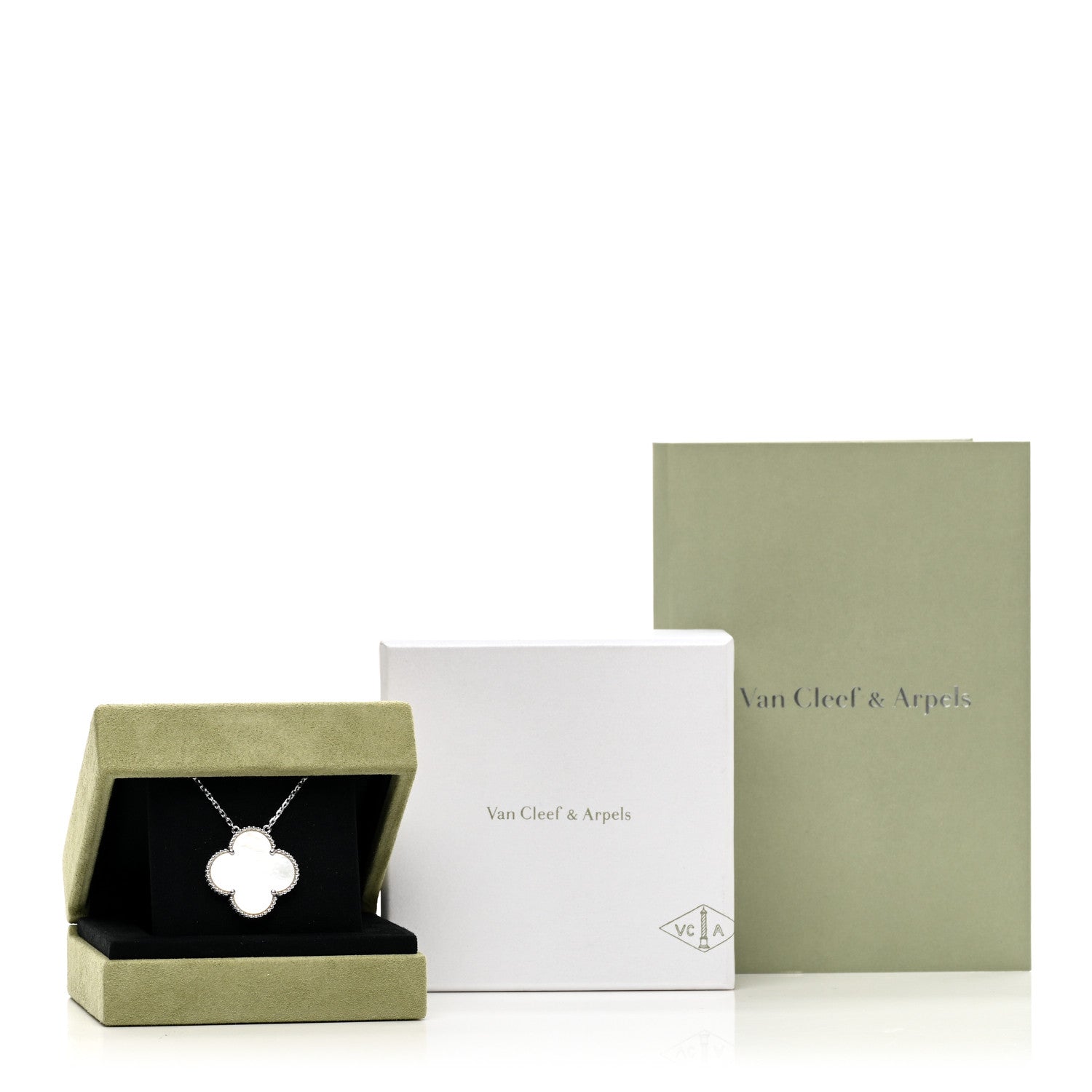 Van Cleef & Arpels 18K White Gold Mother of Pearl Magic Alhambra Pendant Necklace 5 of 5