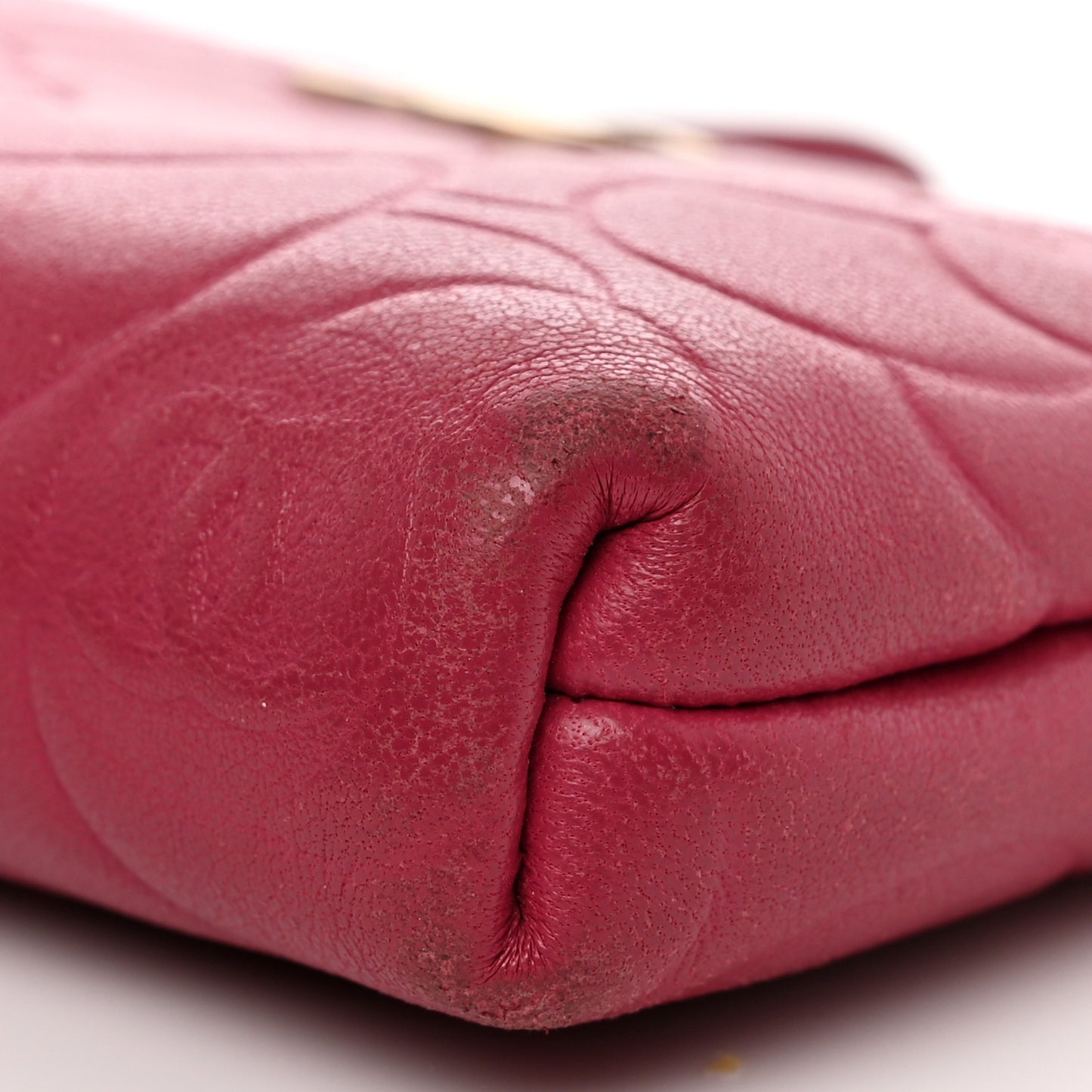 Lambskin Camellia Embossed Key Holder Case Fuchsia