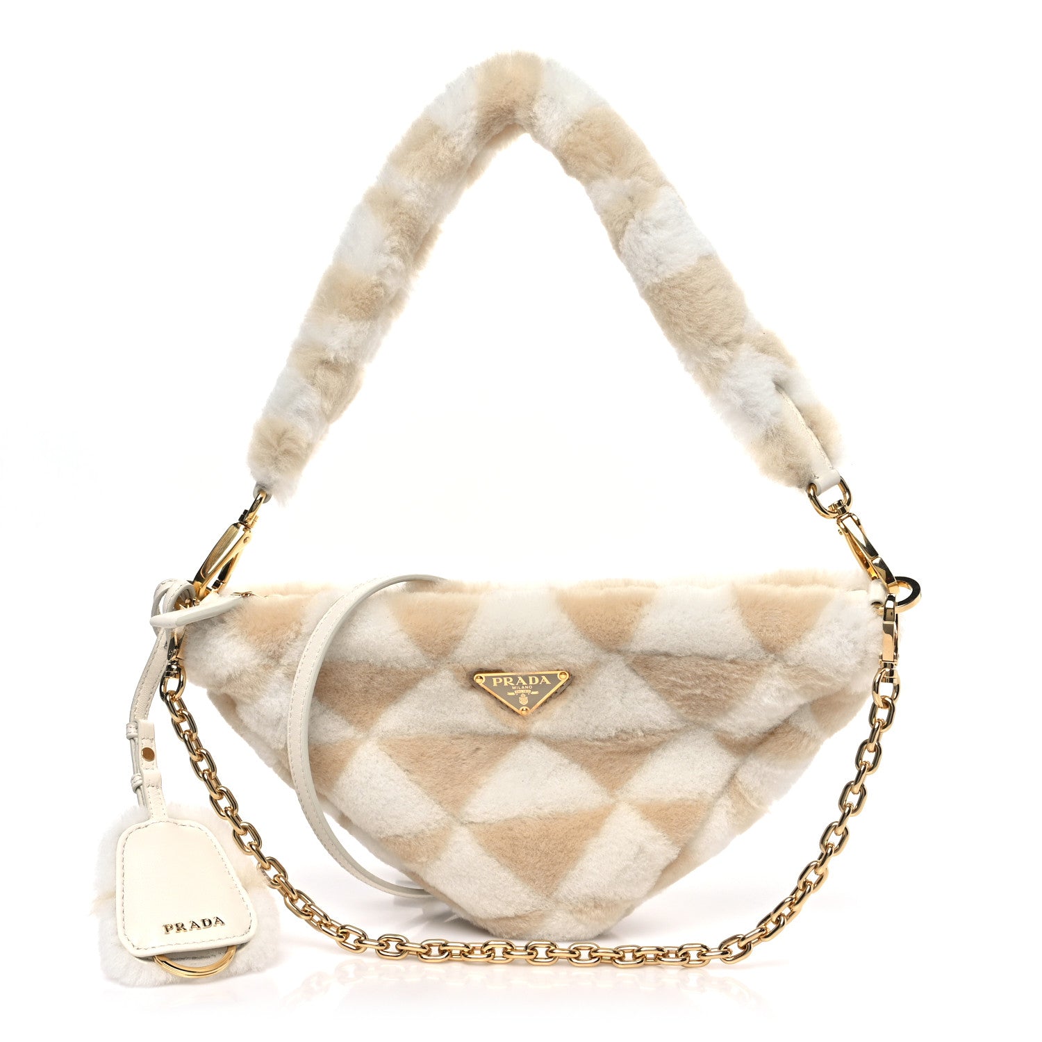 Prada Shearling Symbole Mini Triangle Bag Ecru White 1809148