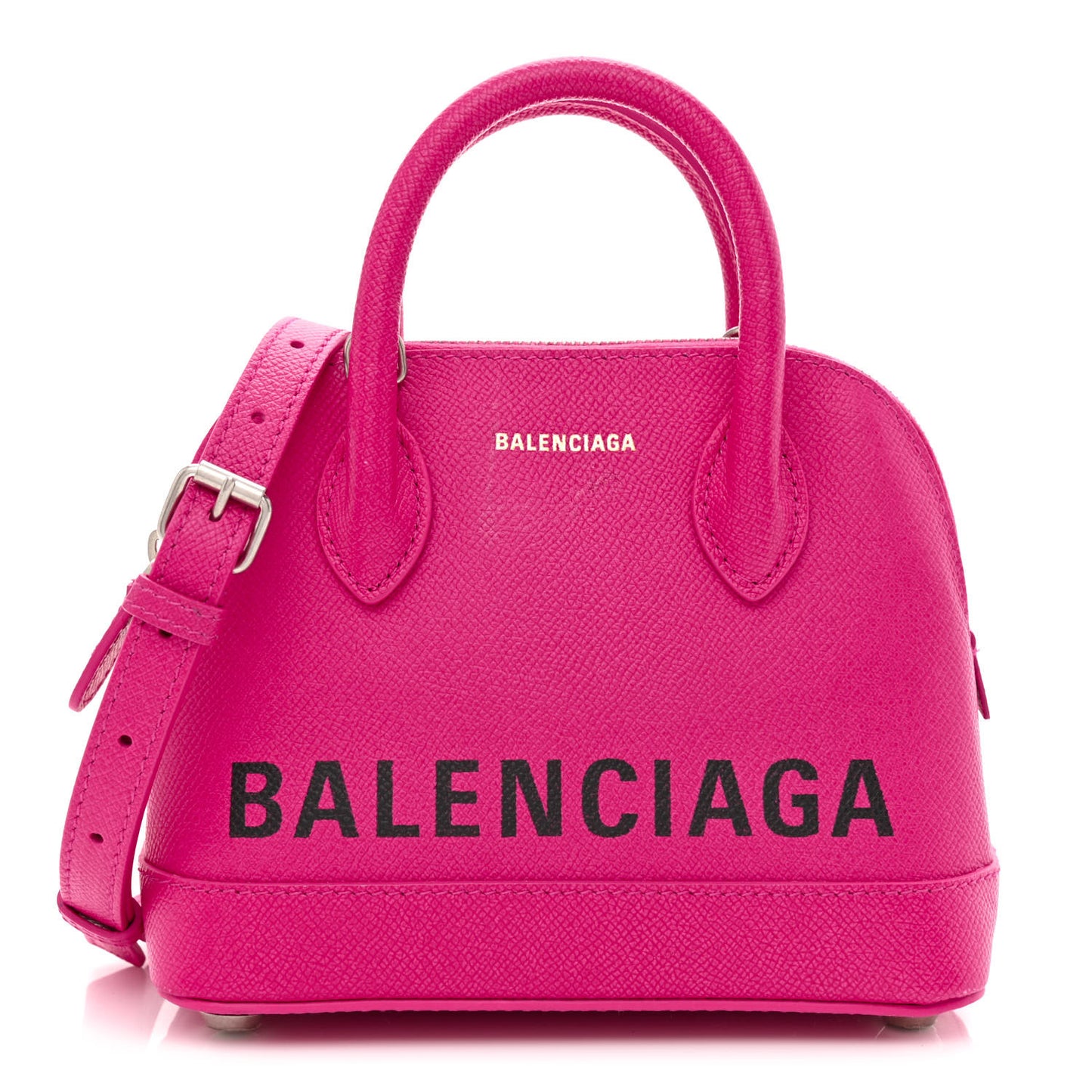 Signature Grained Calfskin Logo XXS Ville Top Handle Bag Fuchsia