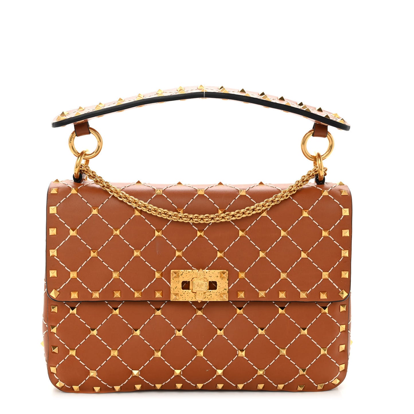 Nappa Medium Rockstud Spike Shoulder Bag Light Cuir