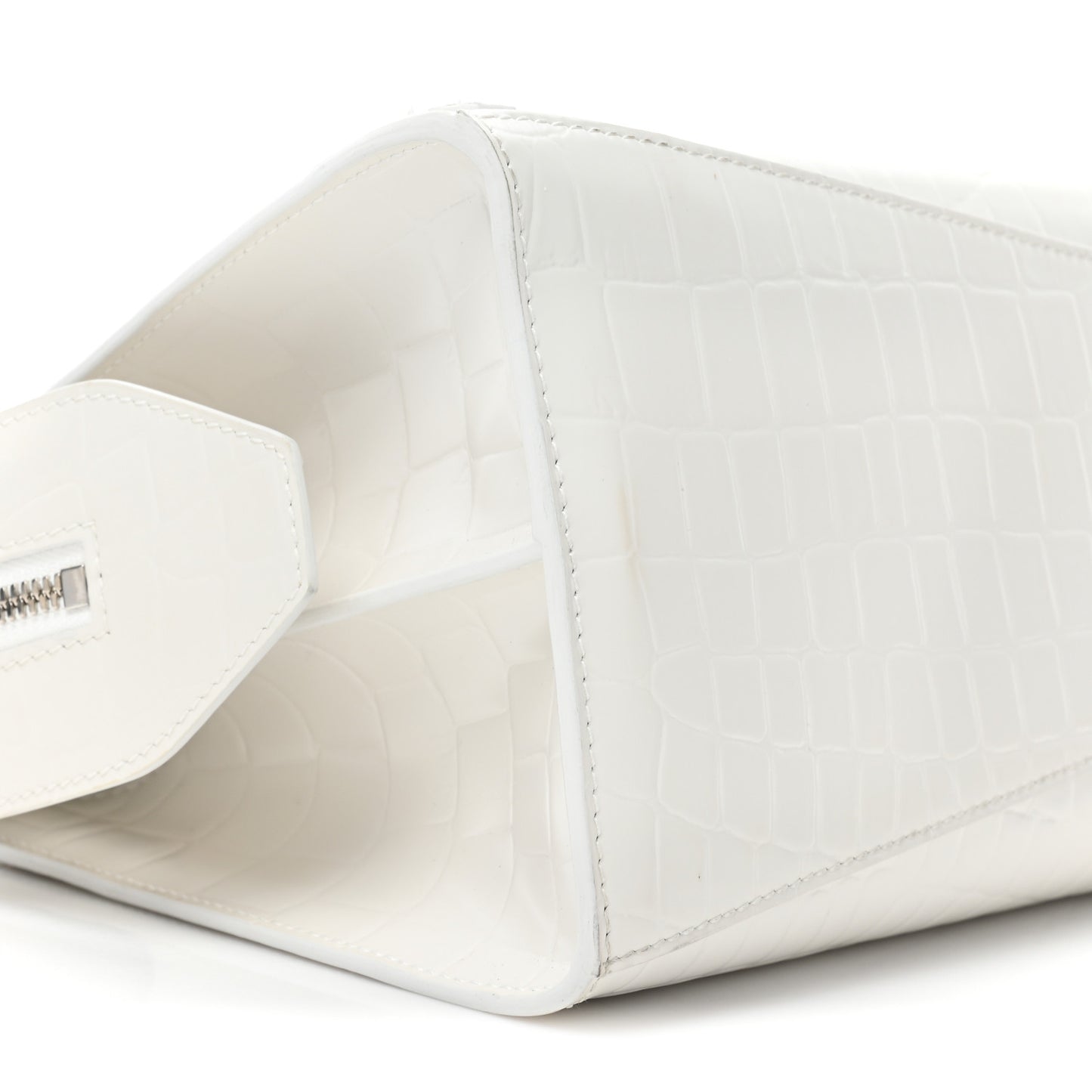 Semi Shiny Calfskin Crocodile Embossed Neo Classic Silver Hardware S City White