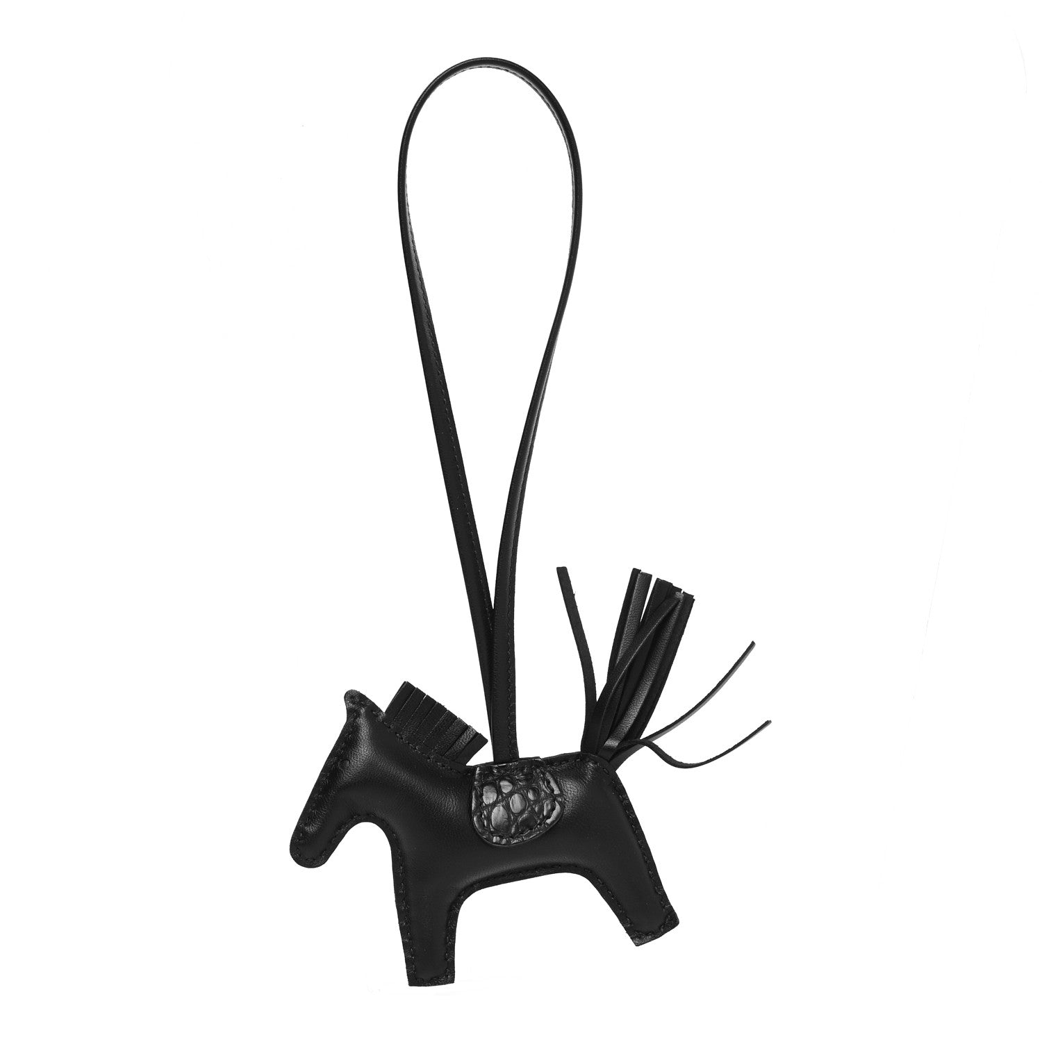 Hermes Milo Lambskin Matte Alligator Touch Grigri Rodeo Horse Bag Charm PM So Black 1 of 3